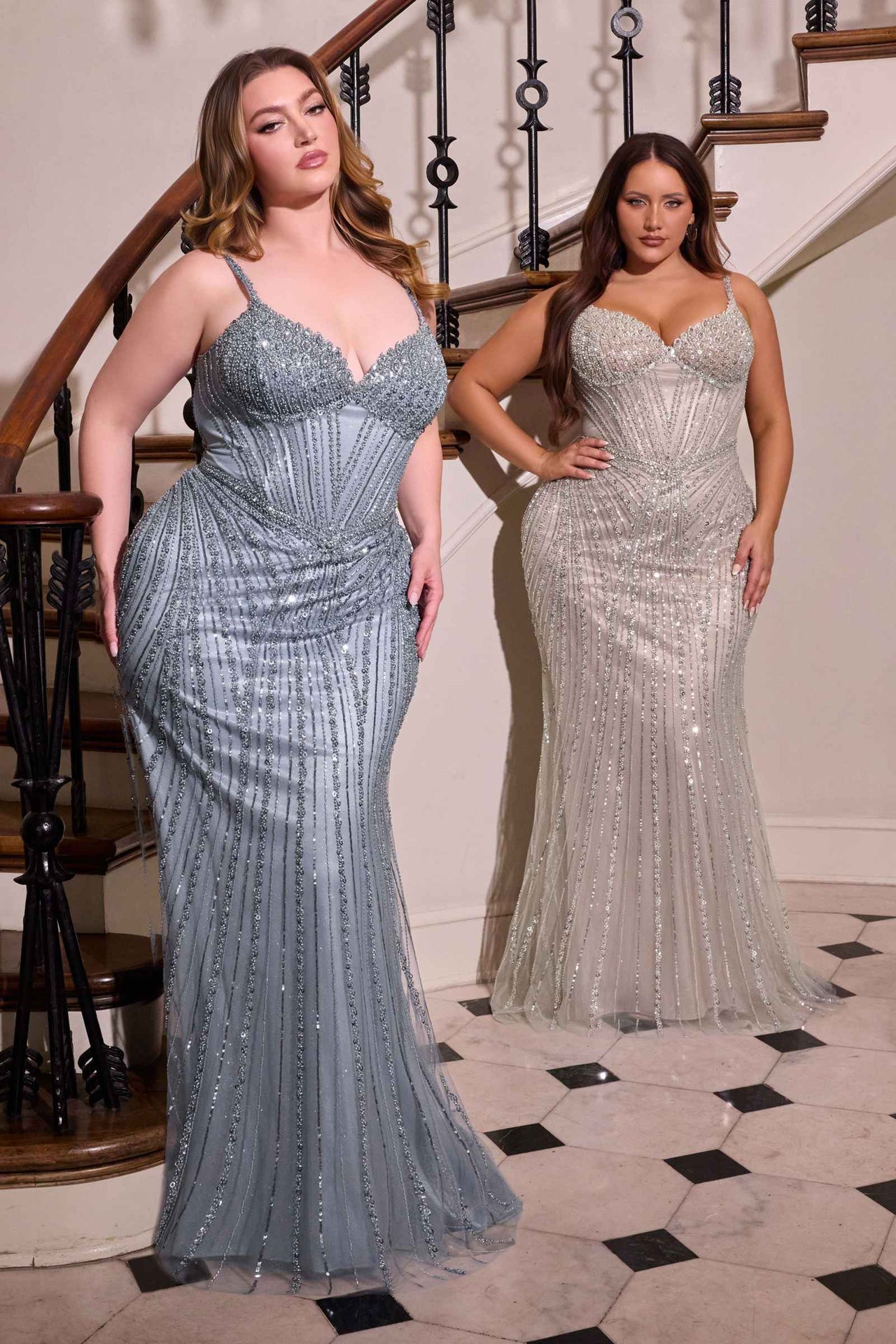 Ladivine CC398C Dress Strapless Beaded Fitted Plus Size Prom Gown