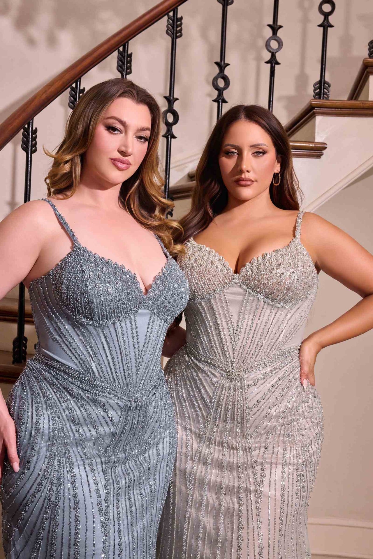 Ladivine CC398C Dress Strapless Beaded Fitted Plus Size Prom Gown