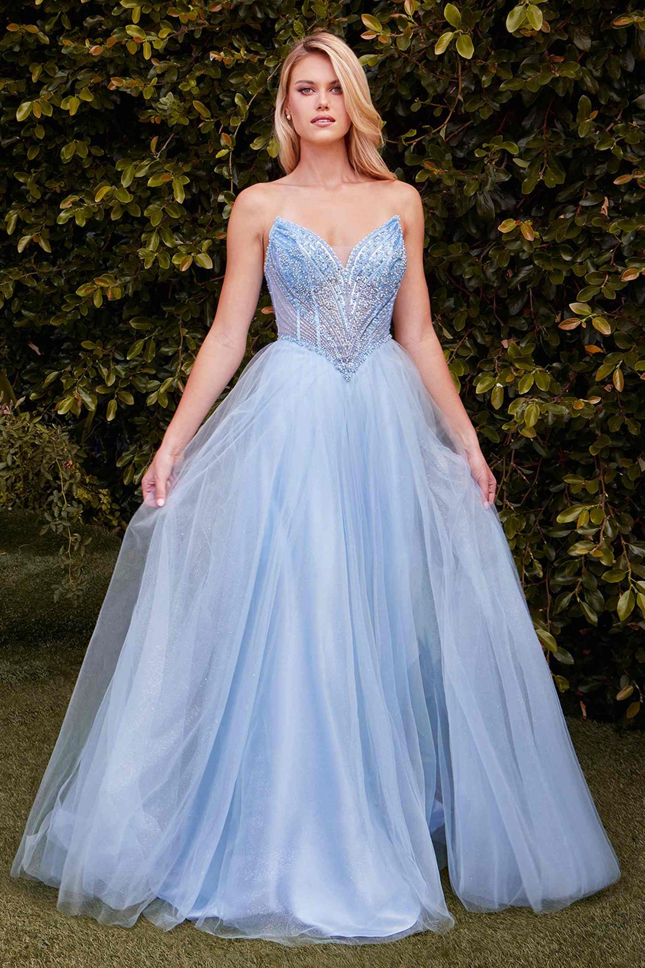 Ladivine CC415 Dress Strapless Beaded Tulle Ball Gown
