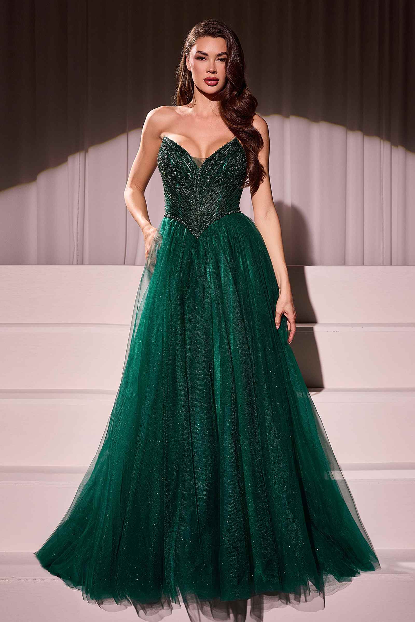 Ladivine CC415 Dress Strapless Beaded Tulle Ball Gown