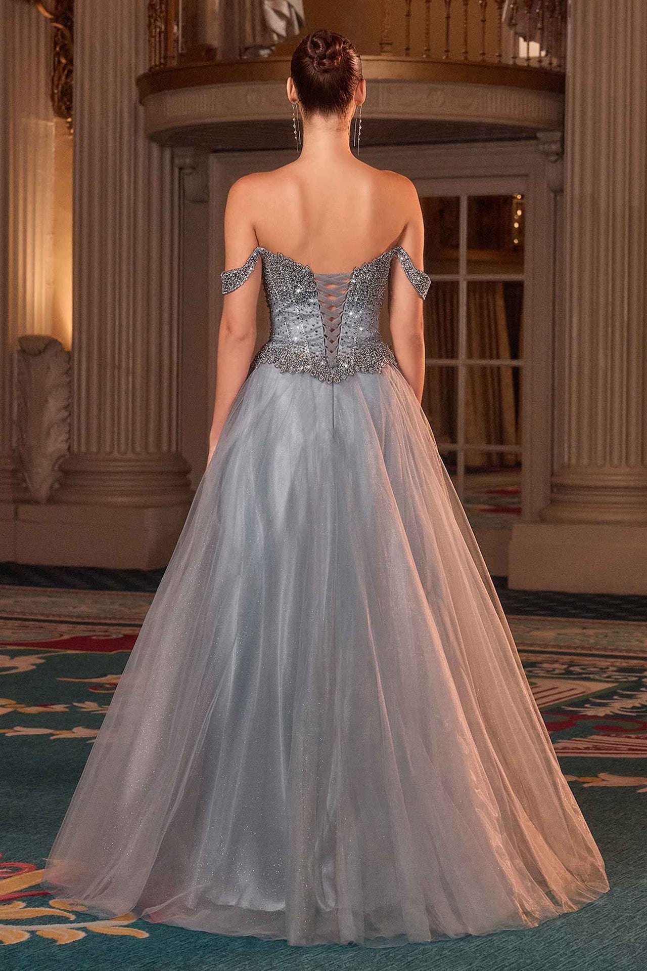 Ladivine CC471 Off Shoulder Glitter Tulle Corset Bodice A-line Ball Gown