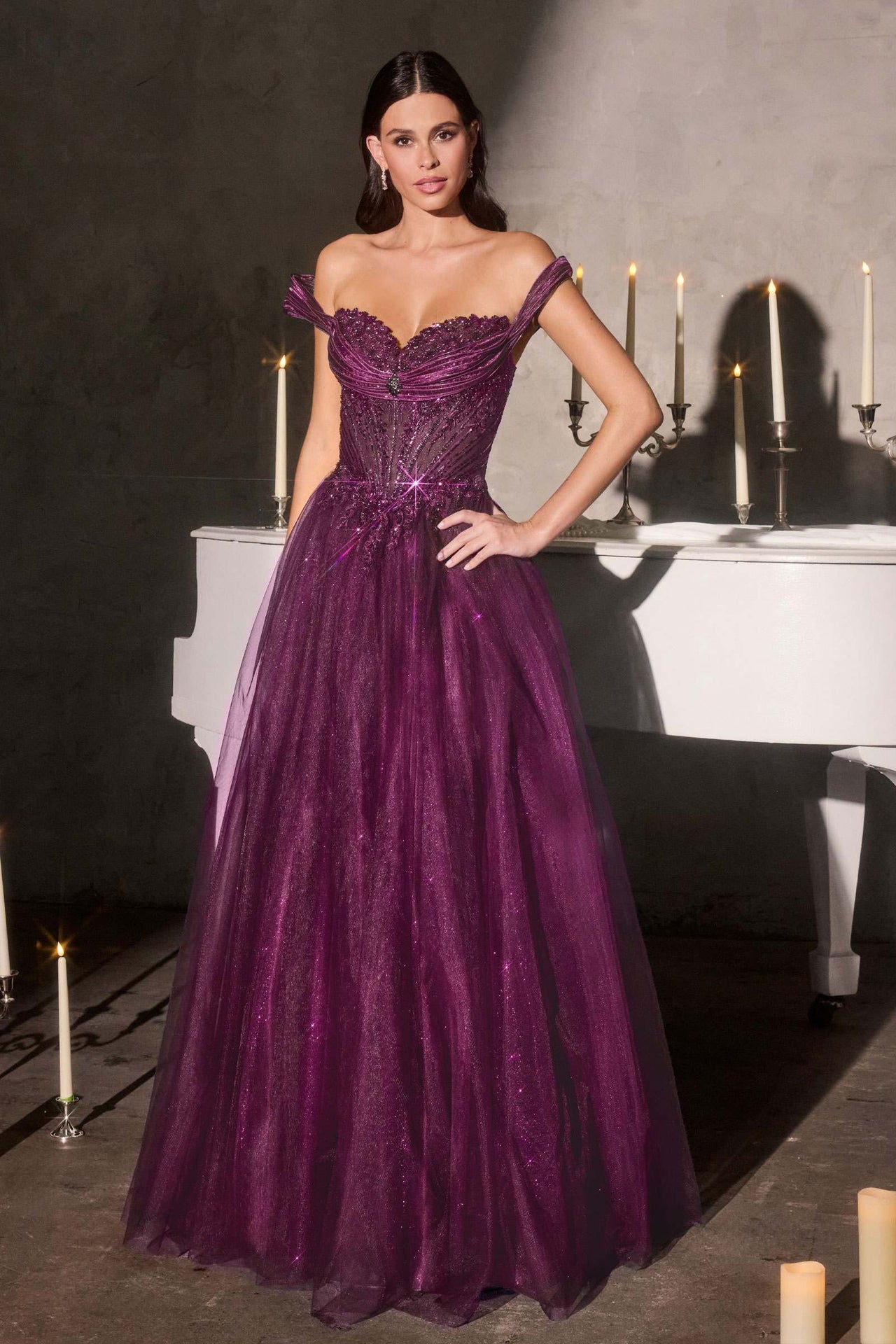 Ladivine CC493 Regal Off the Shoulder Soft Tulle Straps Ball Gown