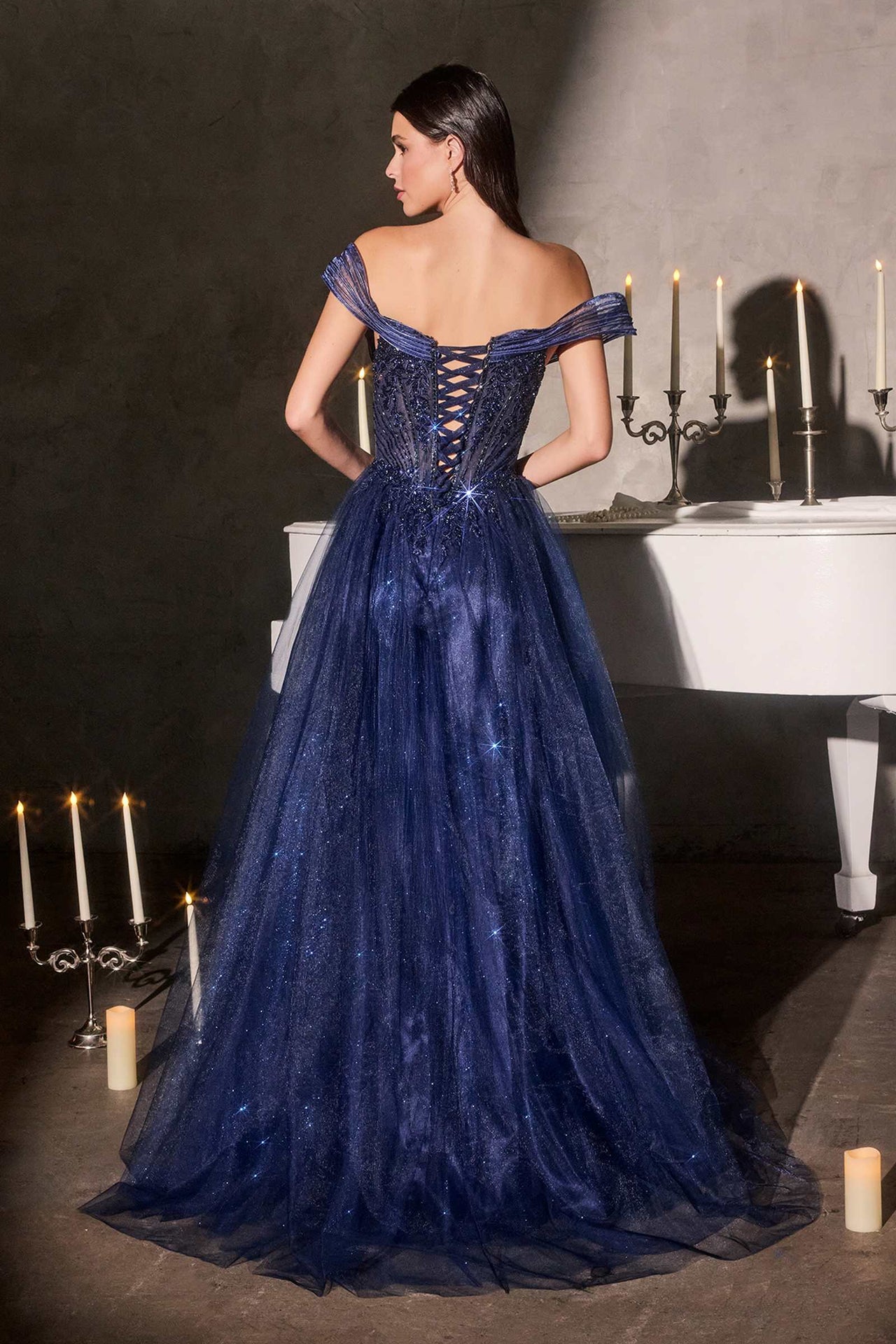Ladivine CC493 Regal Off the Shoulder Soft Tulle Straps Ball Gown