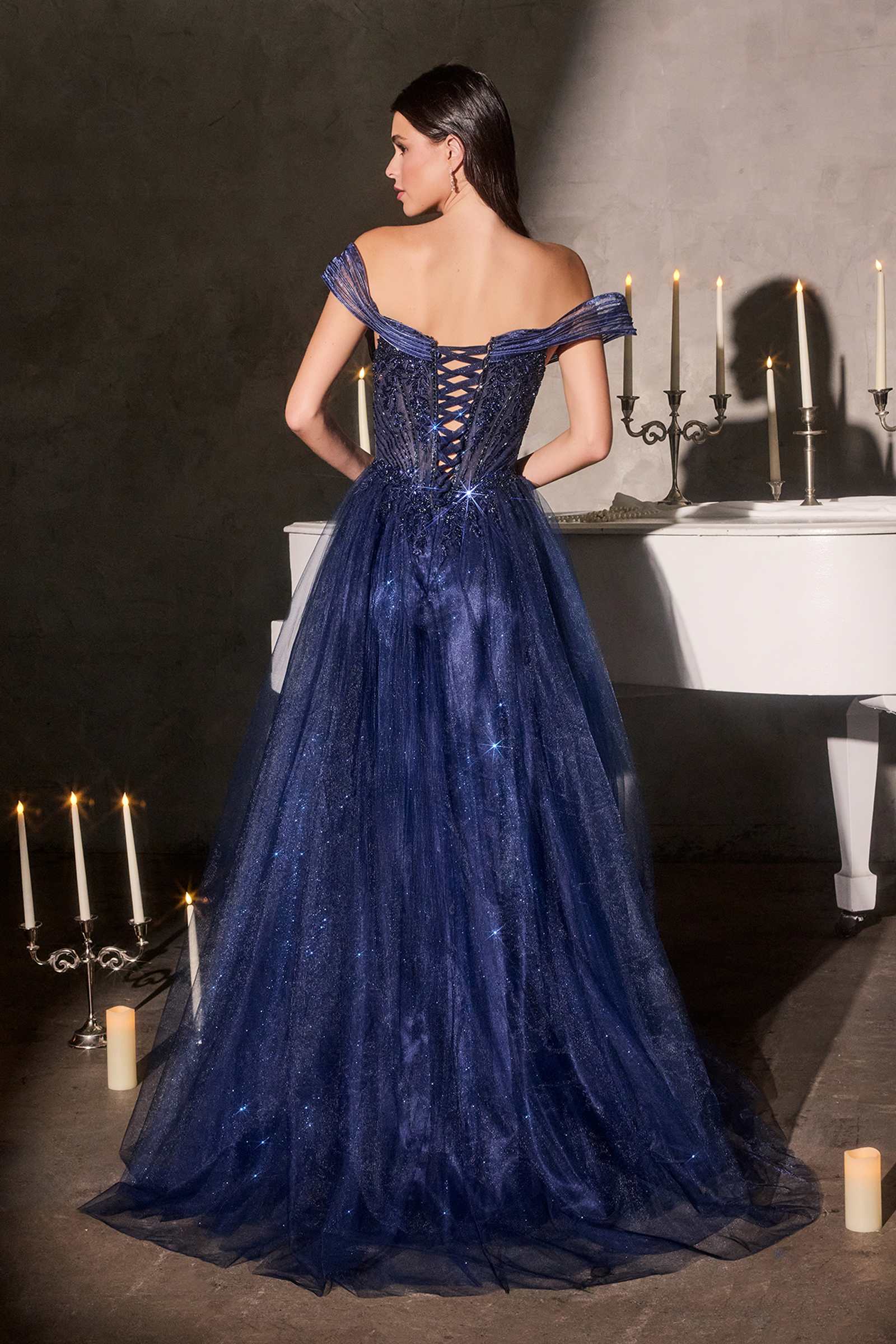 Ladivine CC493 Regal Off the Shoulder Soft Tulle Straps Ball Gown