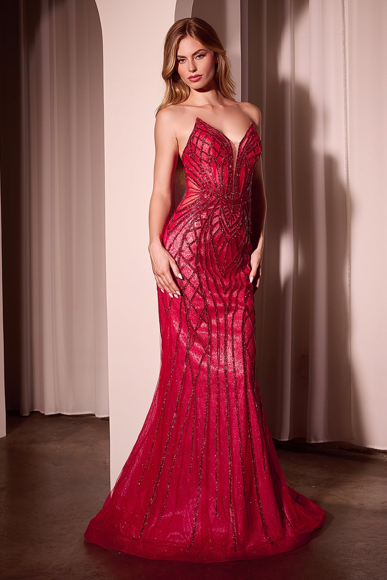 Ladivine CC6018 Long Strapless Rhinestone Embellished Mermaid Gown