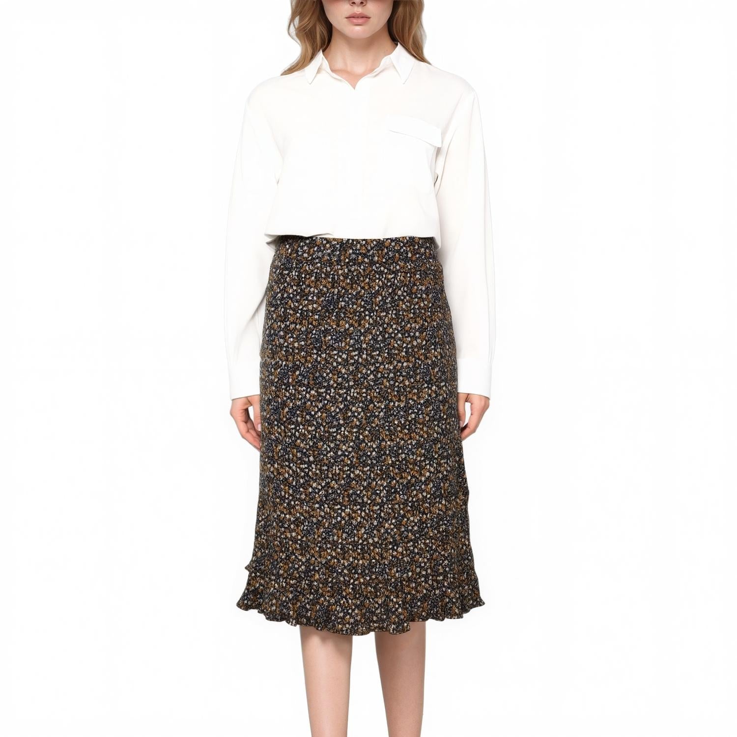 Pleione Women's High Waisted Pleated Midi Skirt