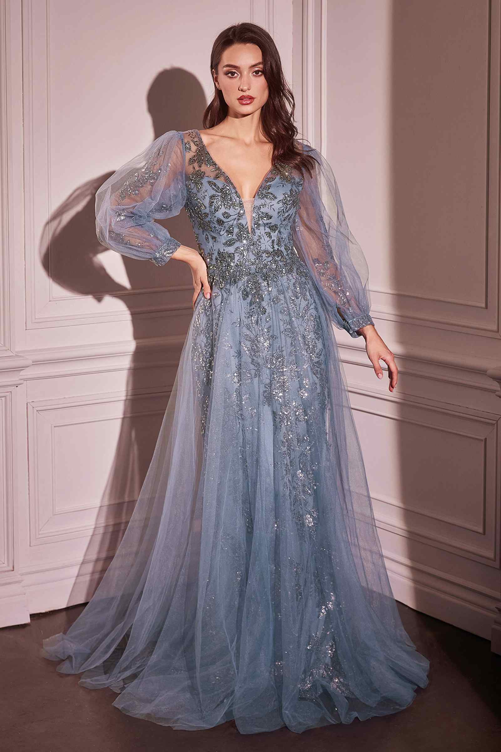 Ladivine CD0102 Dress Long Sleeve Layered Tulle A-Line Gown