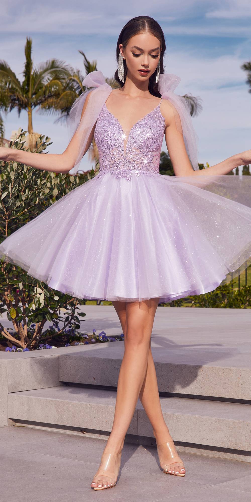 Cinderella Divine CD0174 Short A-Line Dress Lace Applique Tulle Ribbon