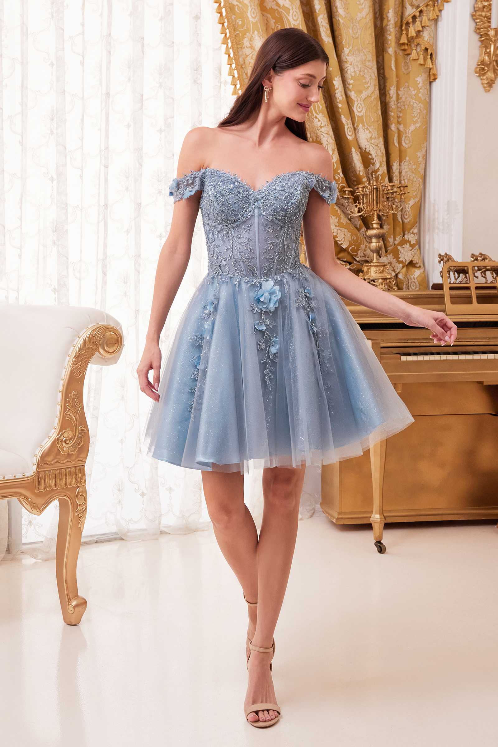 Cinderella Divine CD0194 Short Tulle A-Line Off the Shoulder Dress
