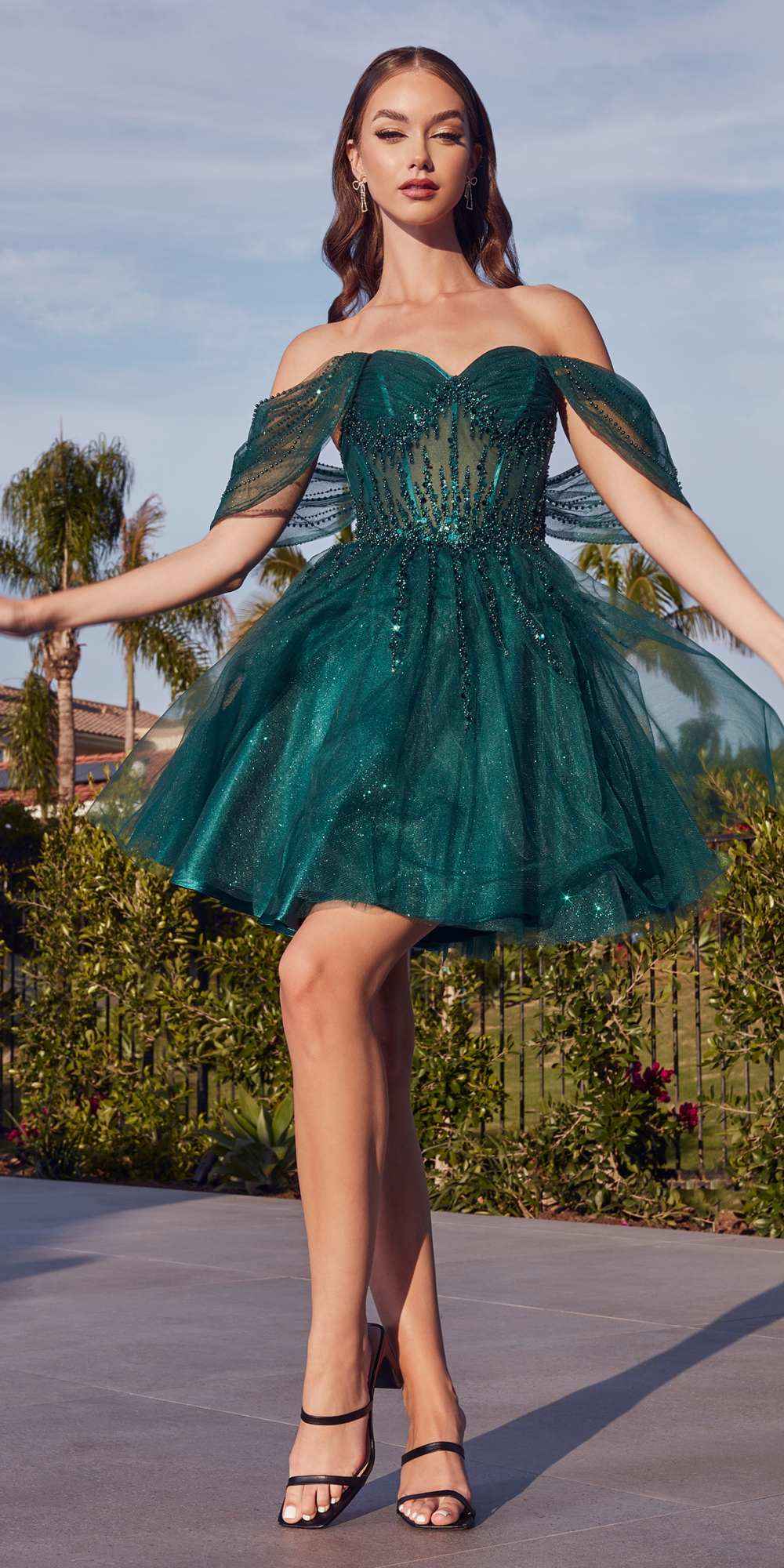 Ladivine CD0211 Off The Shoulder Embellished A-Line Short Corset Bodice Dress