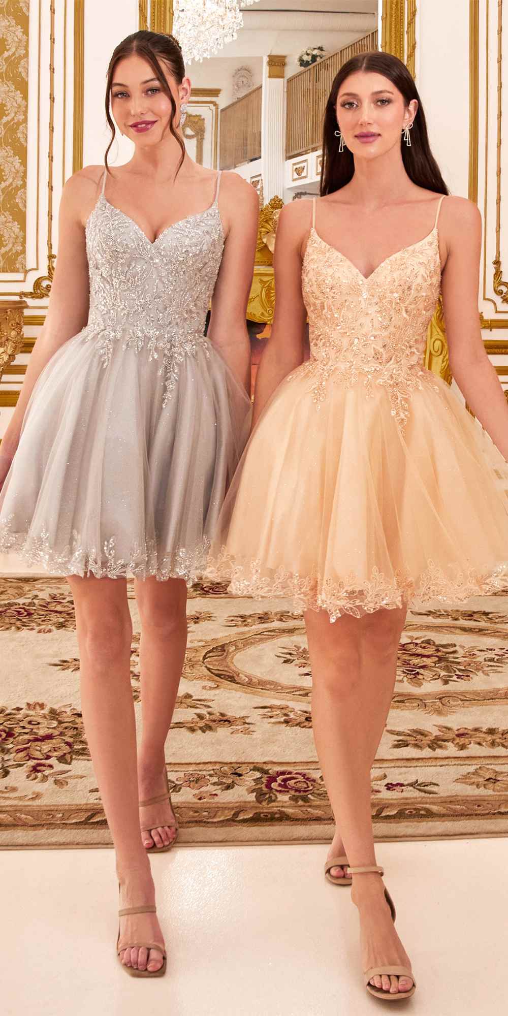 Ladivine CD0213 Short A-Line and Glitter Tulle Dress