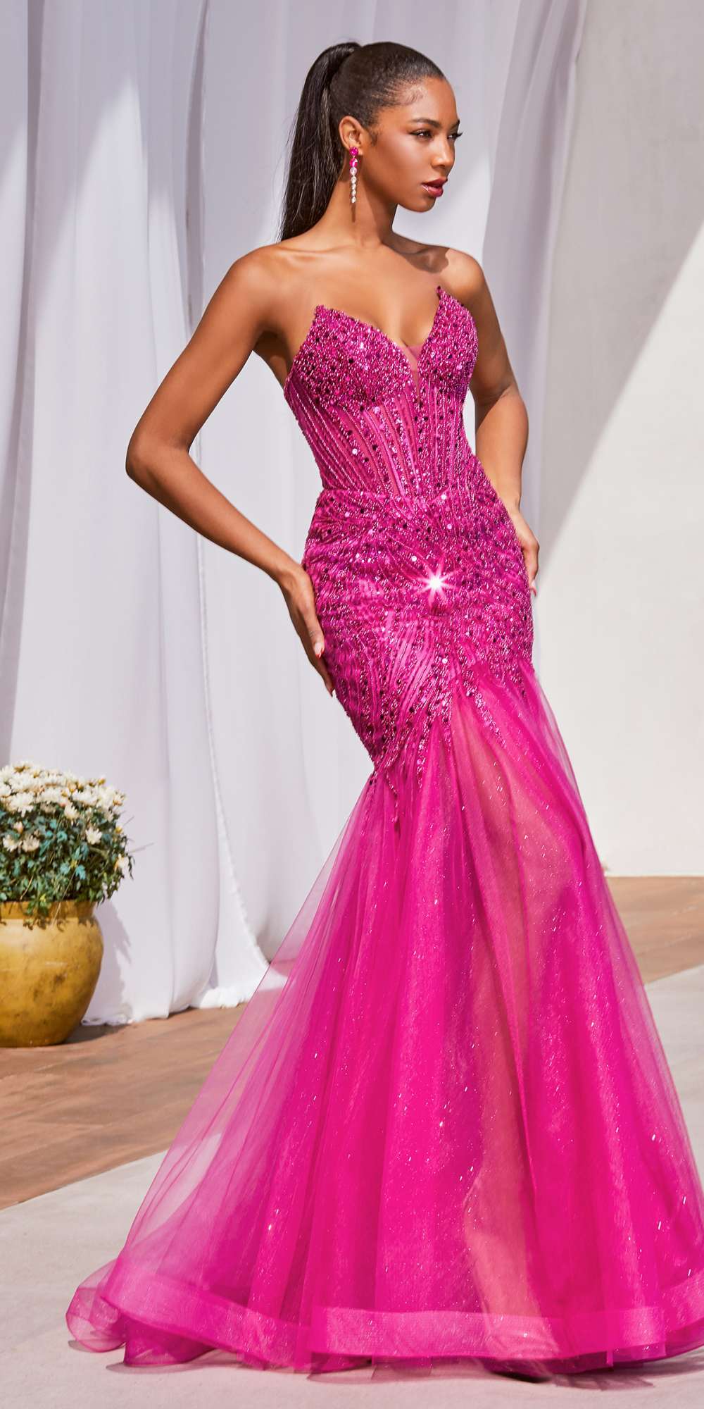 Cinderella Divine CD0214 Strapless Pointed Cup Beaded Mermaid Dress