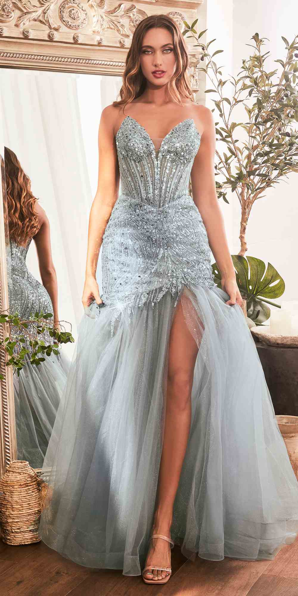 Cinderella Divine CD0214 Strapless Pointed Cup Beaded Mermaid Dress