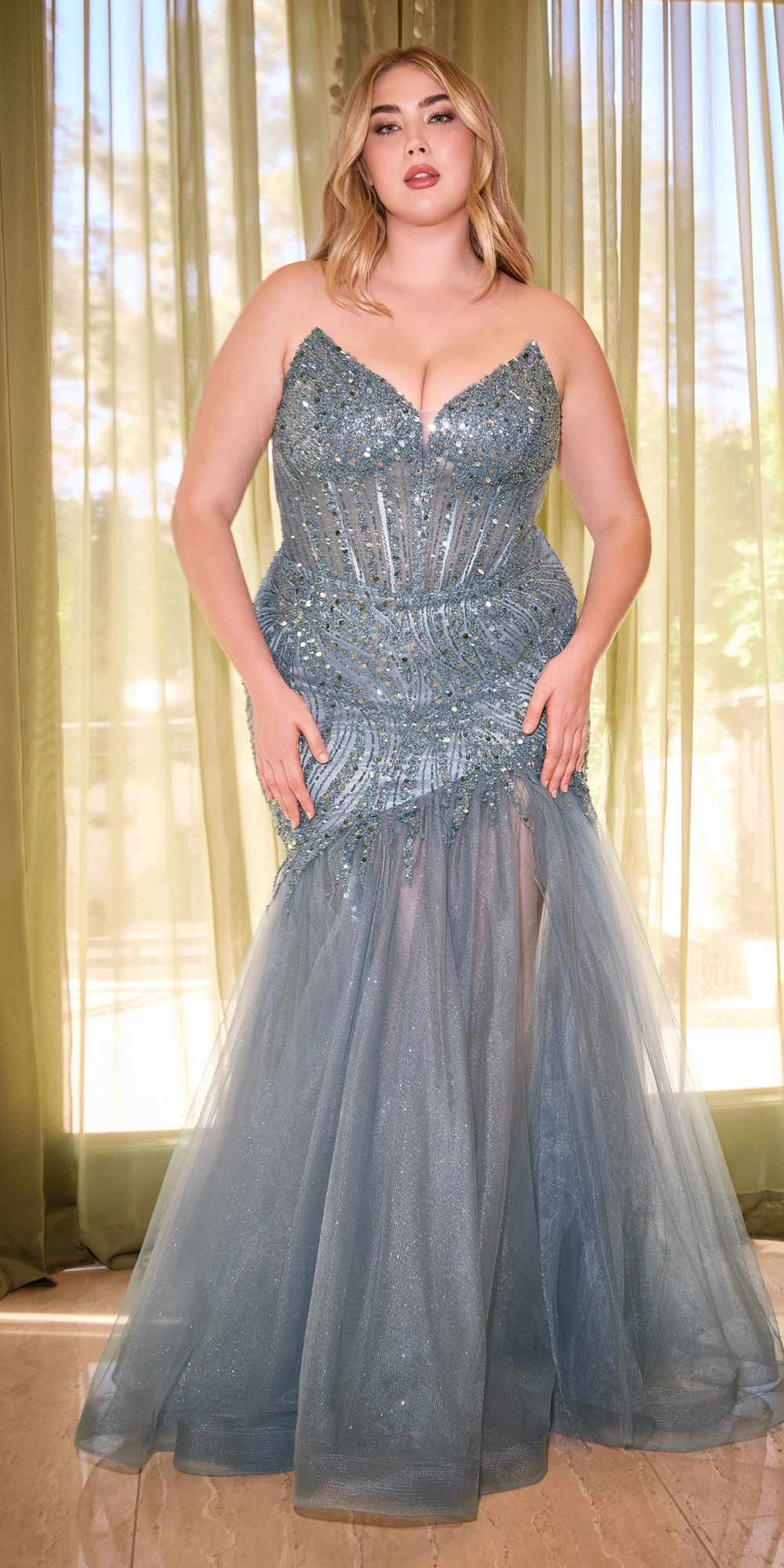 Cinderella Divine CD0214 Strapless Pointed Cup Beaded Mermaid Dress