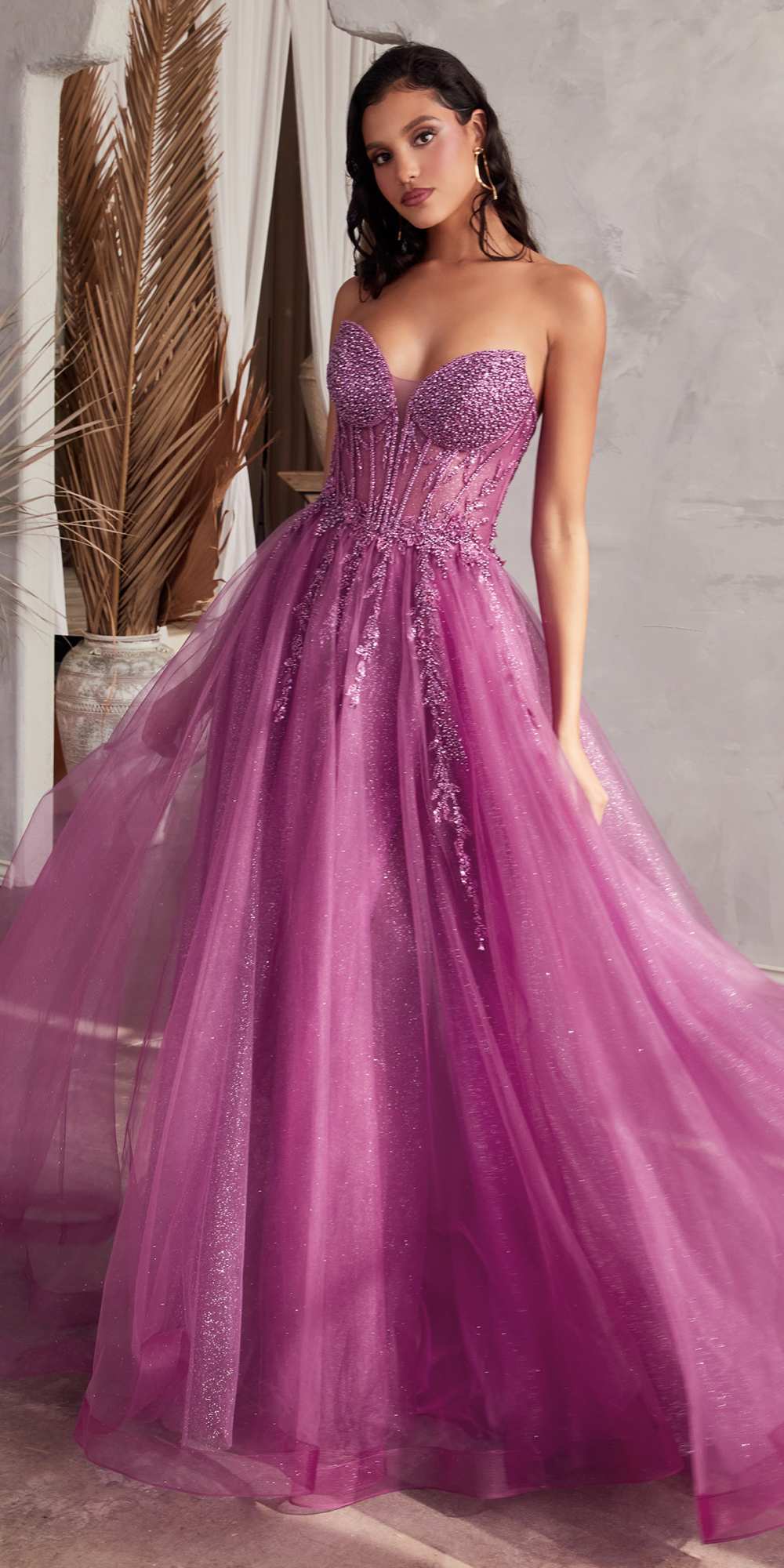 Ladivine CD0230W Long Strapless Layered Tulle Bridal Gown