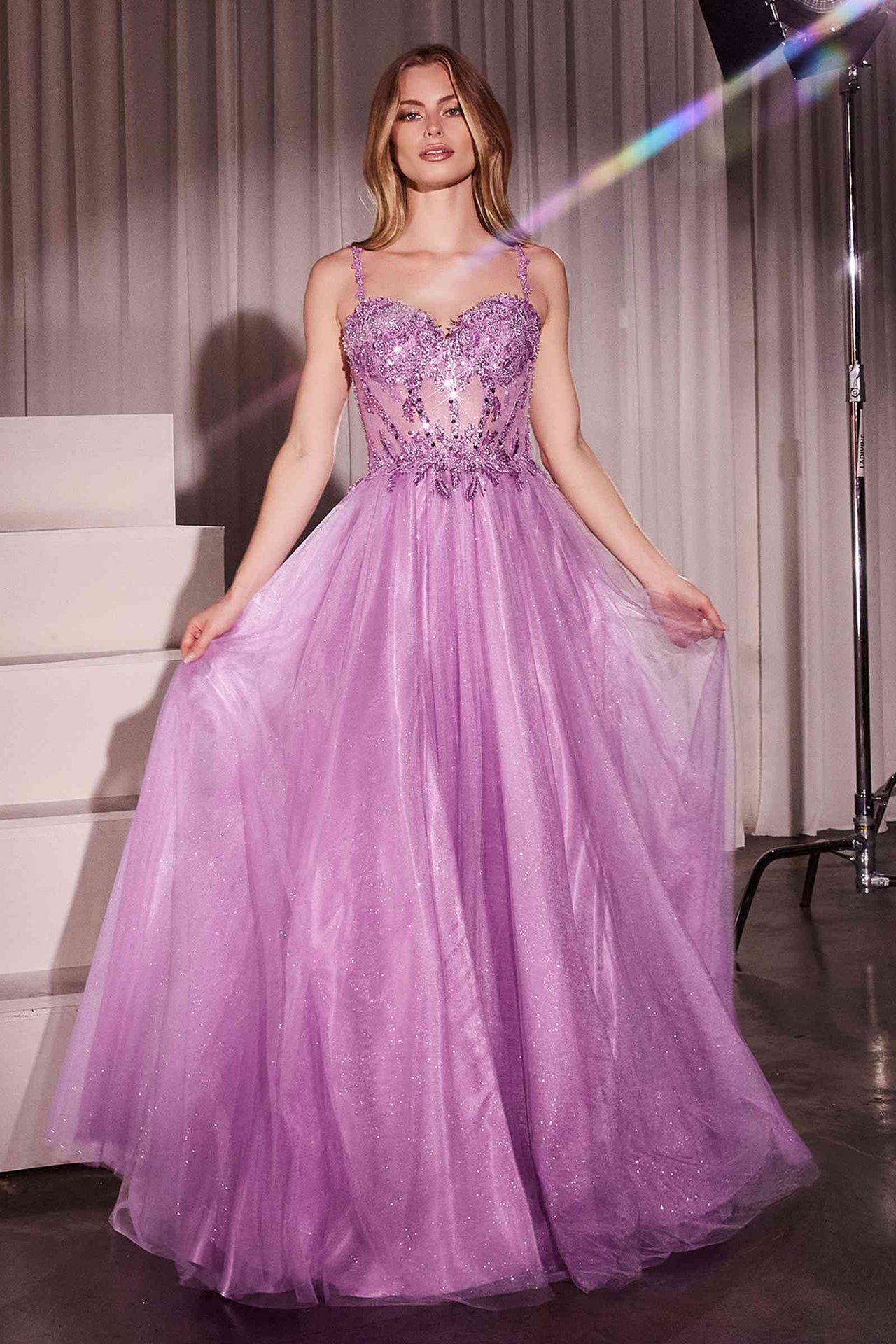 Ladivine CD0234 Long Lace and Tulle A-Line Ball Gown