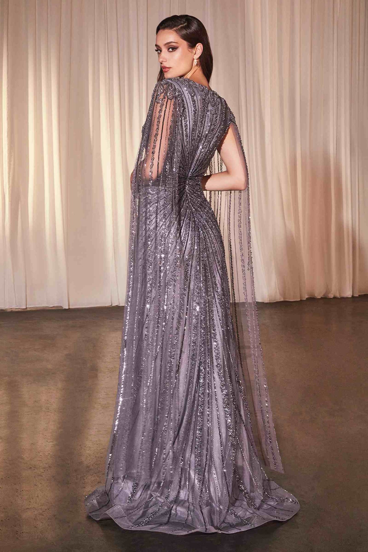 Ladivine CD0239 Long Sleeve Fully Beaded Sheath Gown