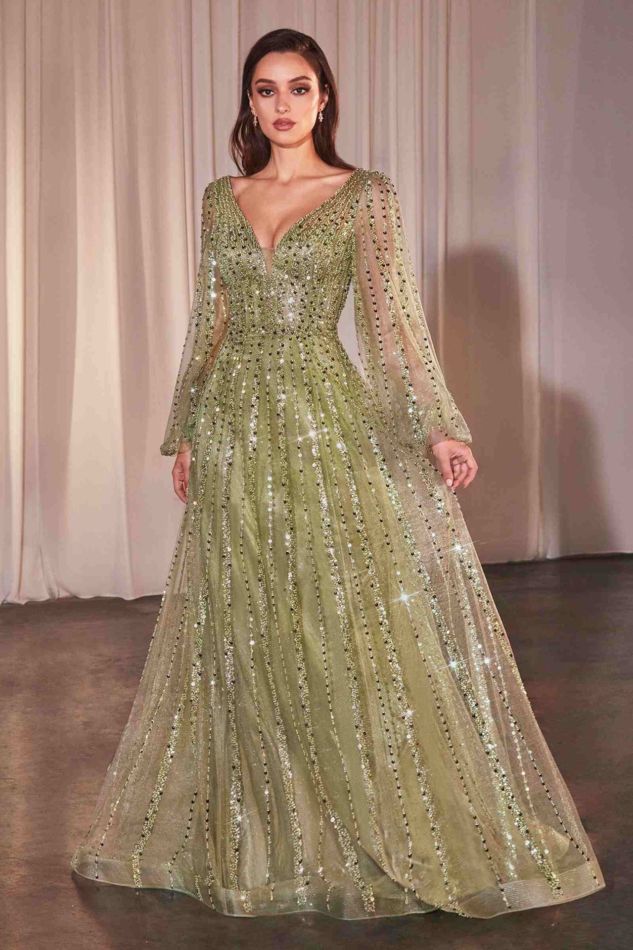 Ladivine CD0240 Dress Long Sleeve A-Line Beaded Gown