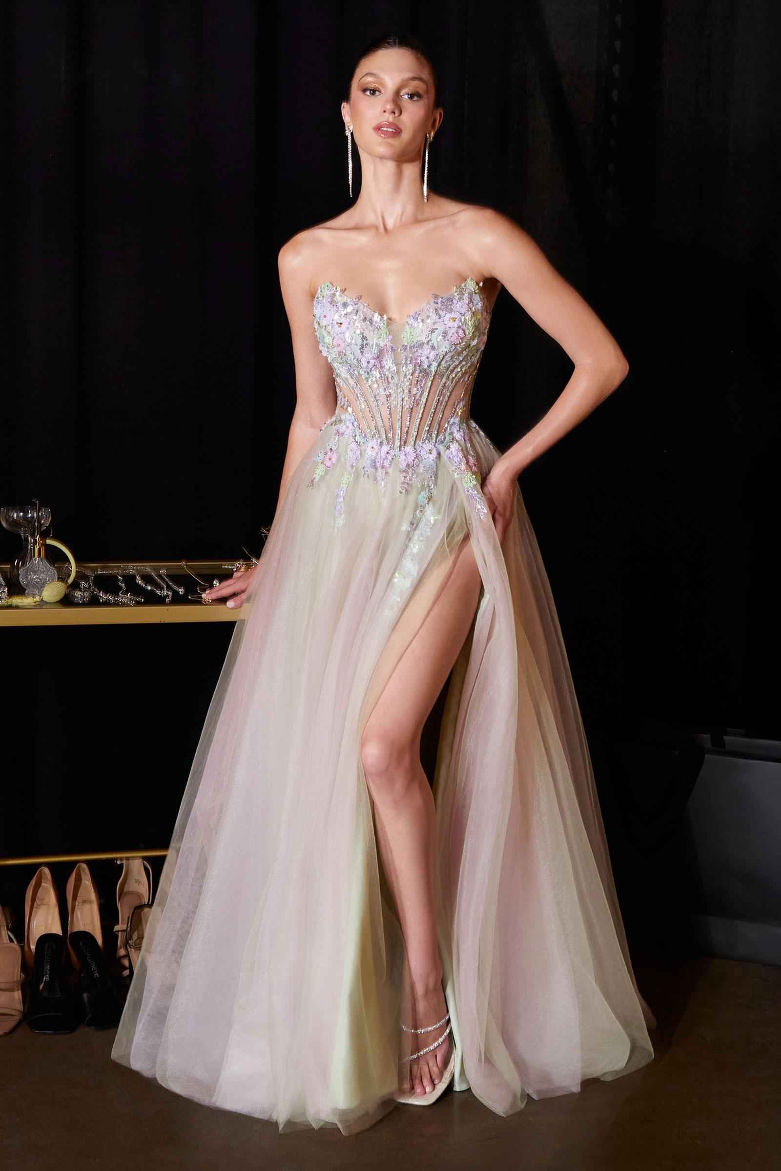 Ladivine CD2418 Ethereal and Enchanting A-Line Floral Applique Gown