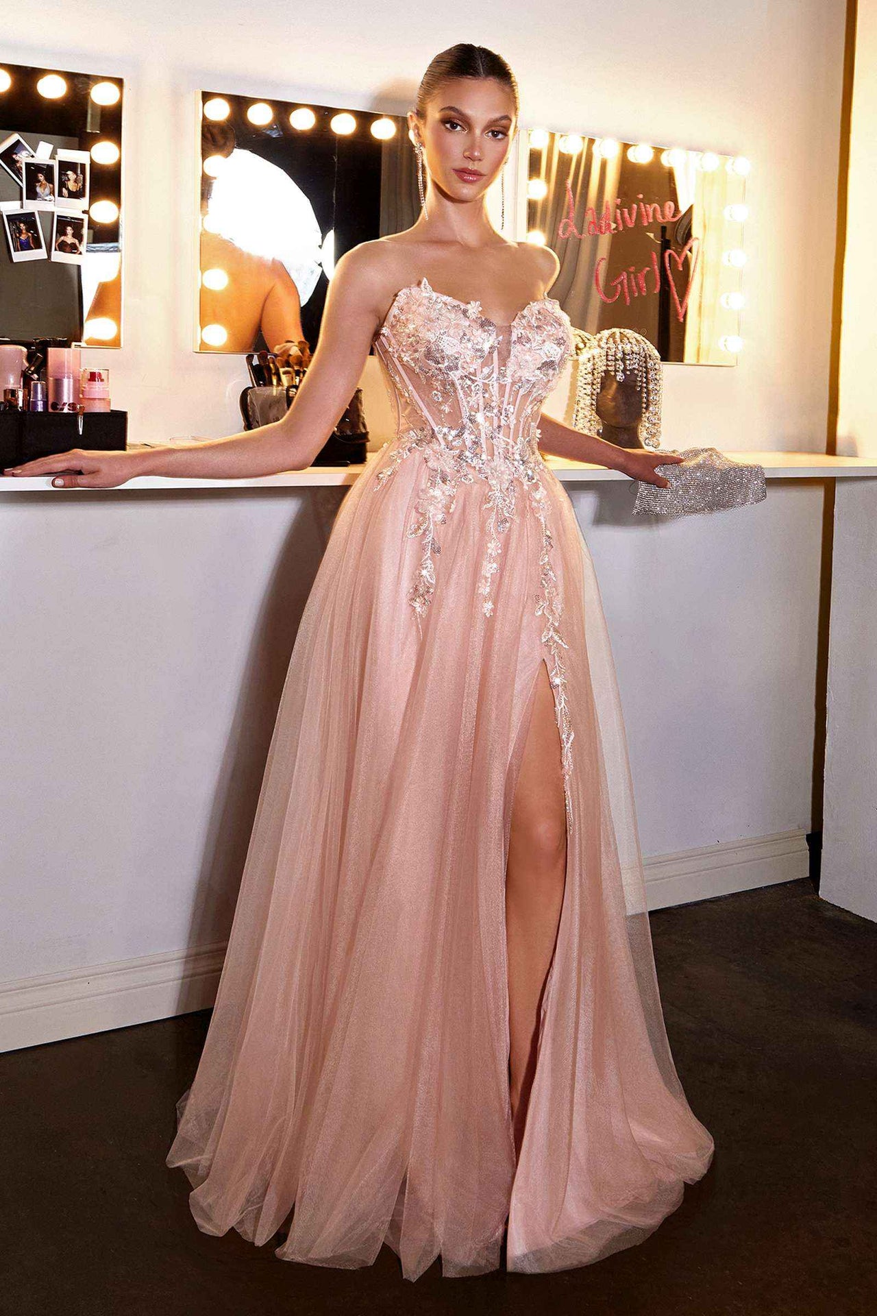 Ladivine CD2426 Enchanting 3D Floral Applique A-Line Gown
