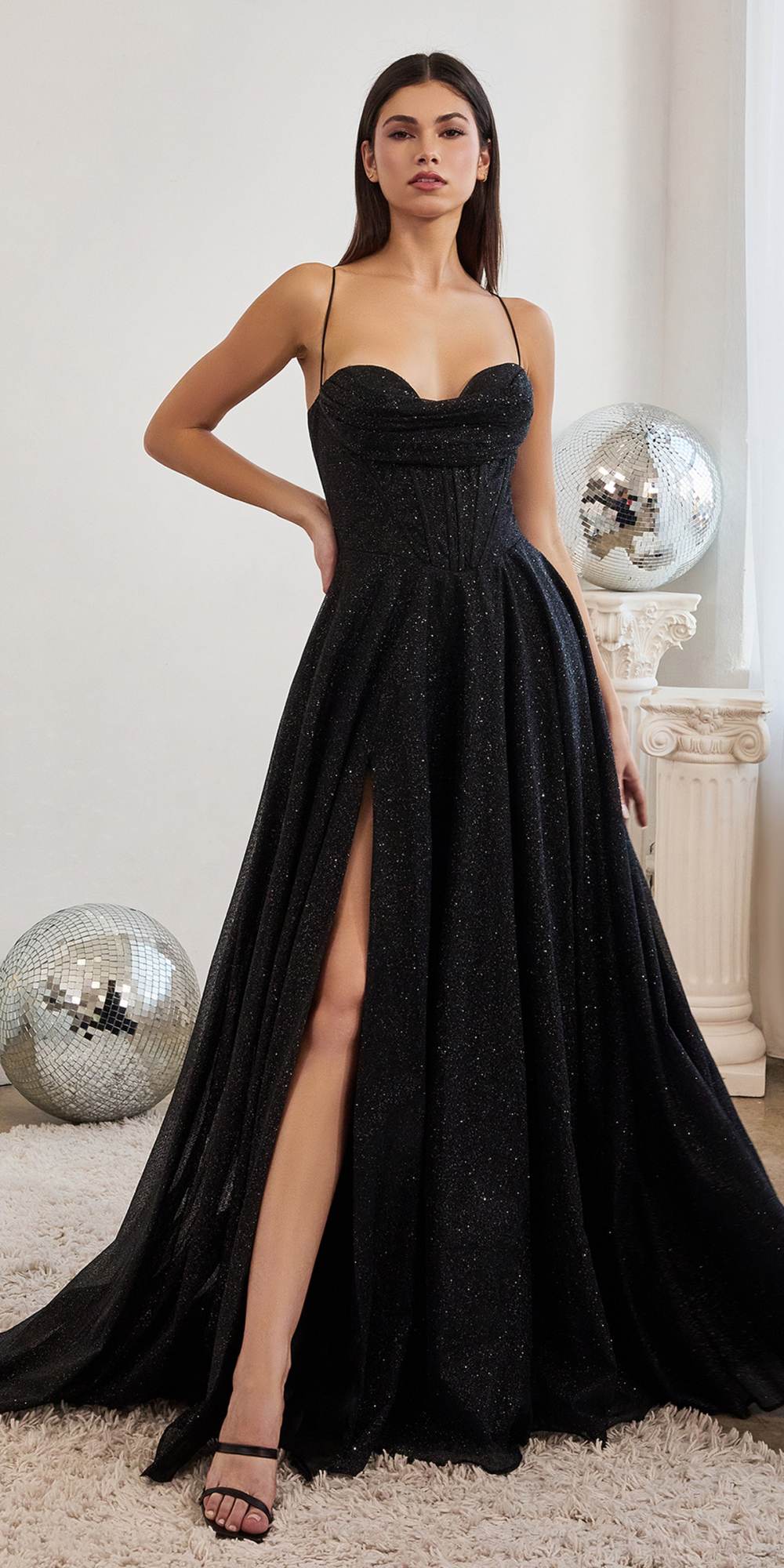 Ladivine CD252 Floor Length Lace Up Glitter A-Line Ball Gown