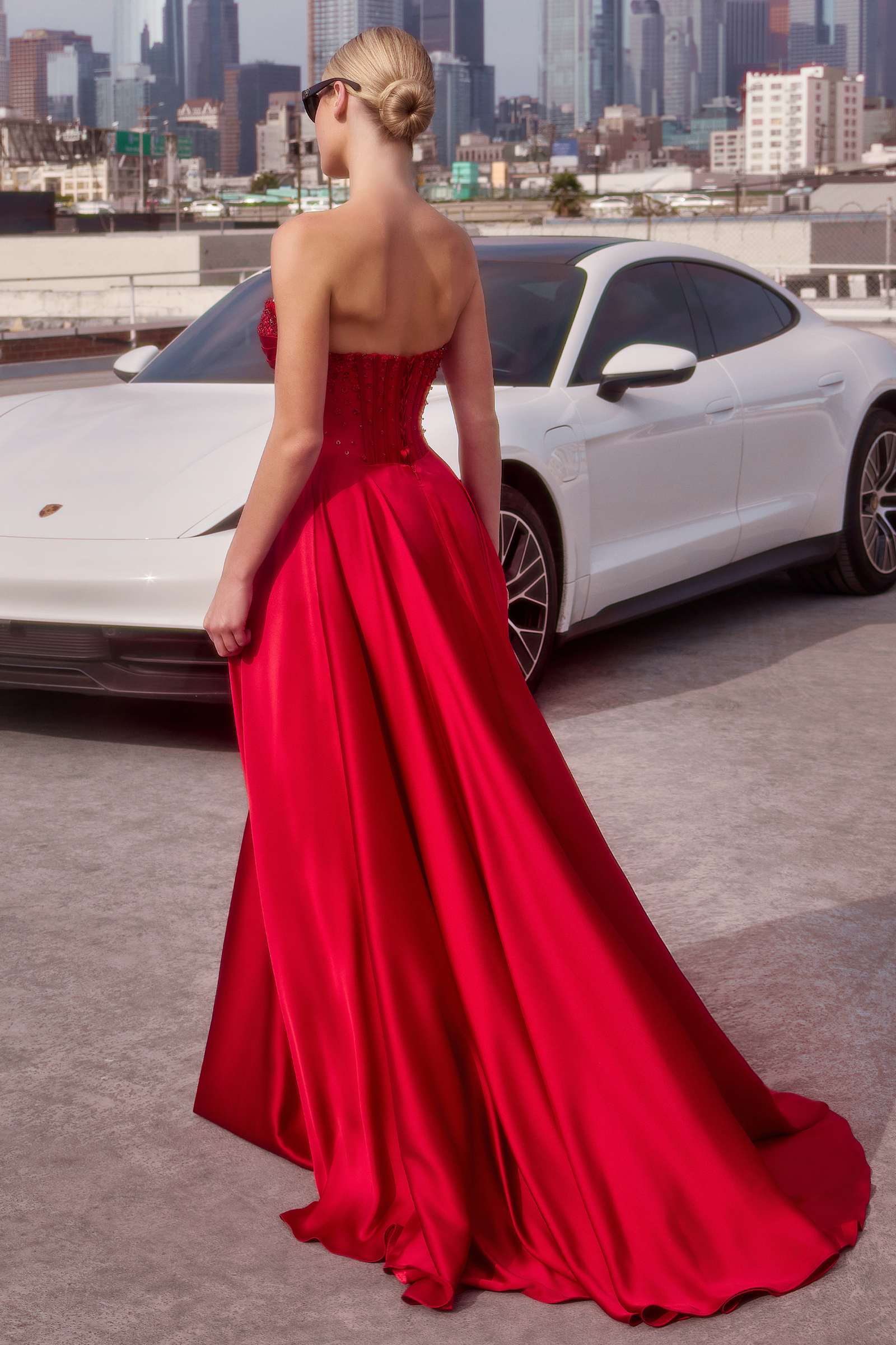 Ladivine CD297 Dress Strapless Beaded Satin A-Line Prom Gown