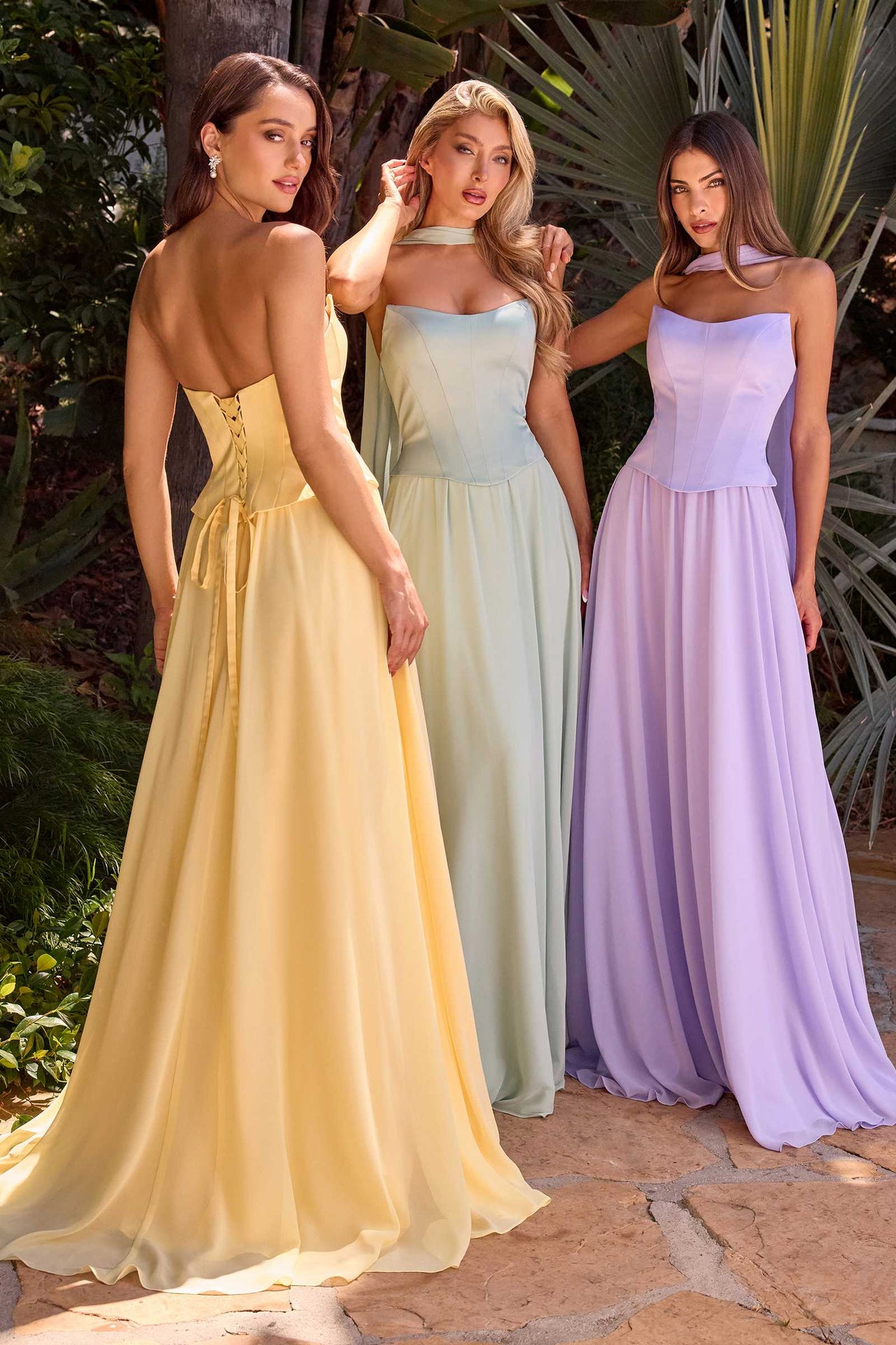 Ladivine CD386 Strapless Curved Neckline Boned Bodice A-line Gown