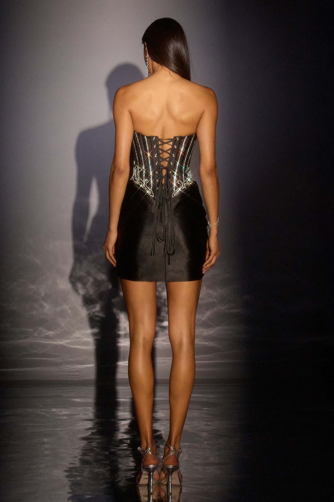 Ladivine CD645 Strapless Sheer Corset Fitted Mini Dress