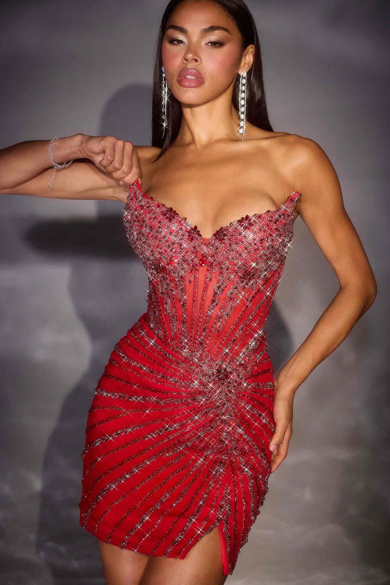 Ladivine CD646 Sculpted Boned Corset Bodice Fitted Mini Dress