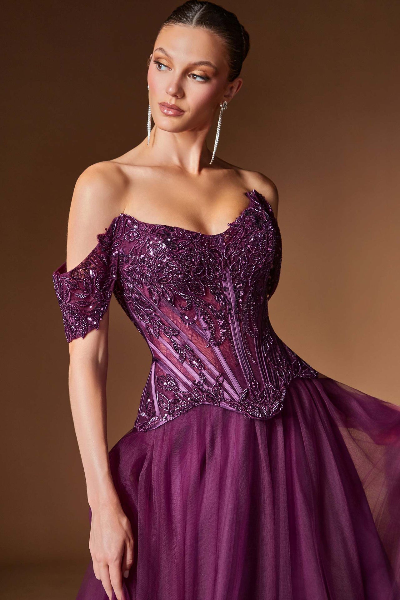 Ladivine CD657 Off the Shoulder A-line Ballgown Tulle Dress