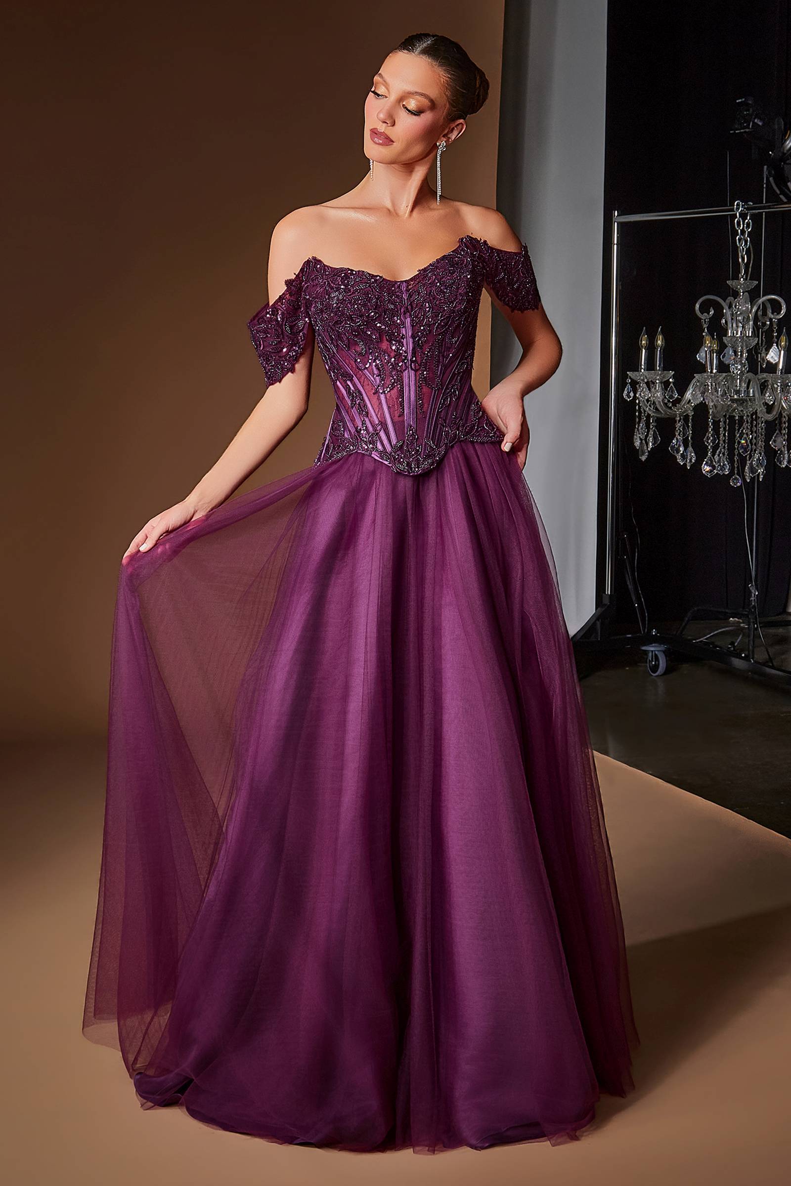 Ladivine CD657 Off the Shoulder A-line Ballgown Tulle Dress