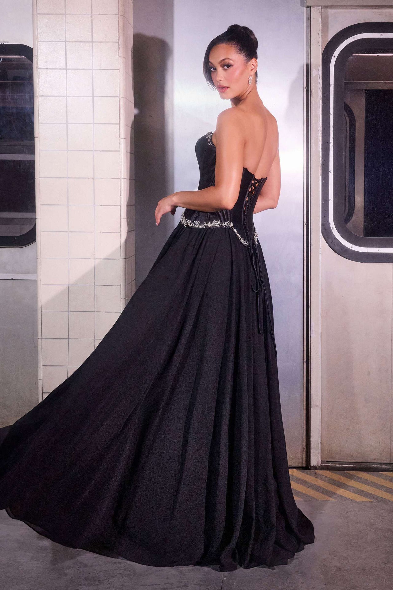 Ladivine CD668 Sculpted Satin Corset Bodice Timeless A-Line Ball Gown