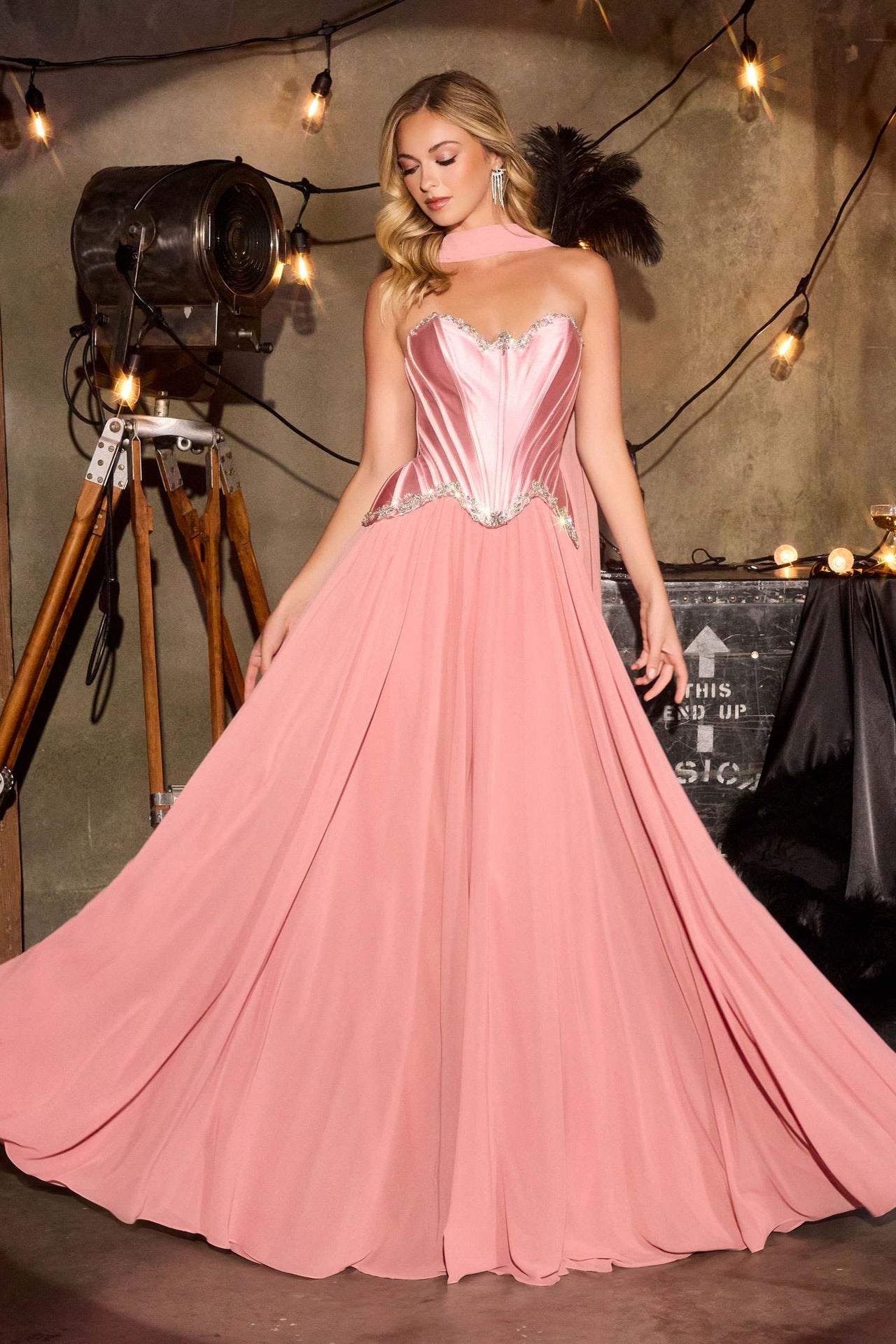 Ladivine CD668 Sculpted Satin Corset Bodice Timeless A-Line Ball Gown
