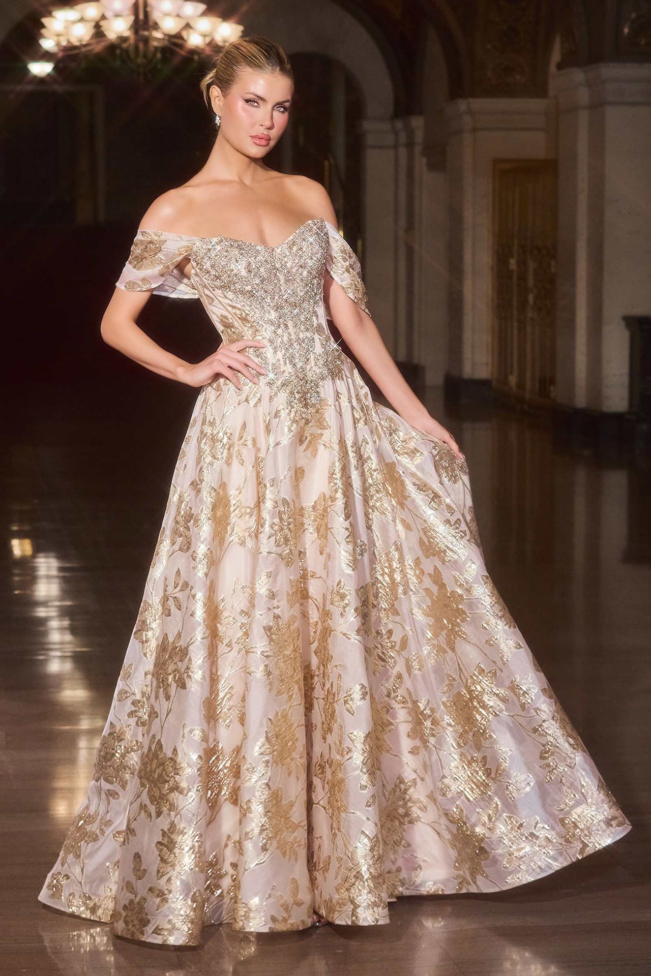 Ladivine CD682 Off the Shoulder Beaded Bodice Ball Gown