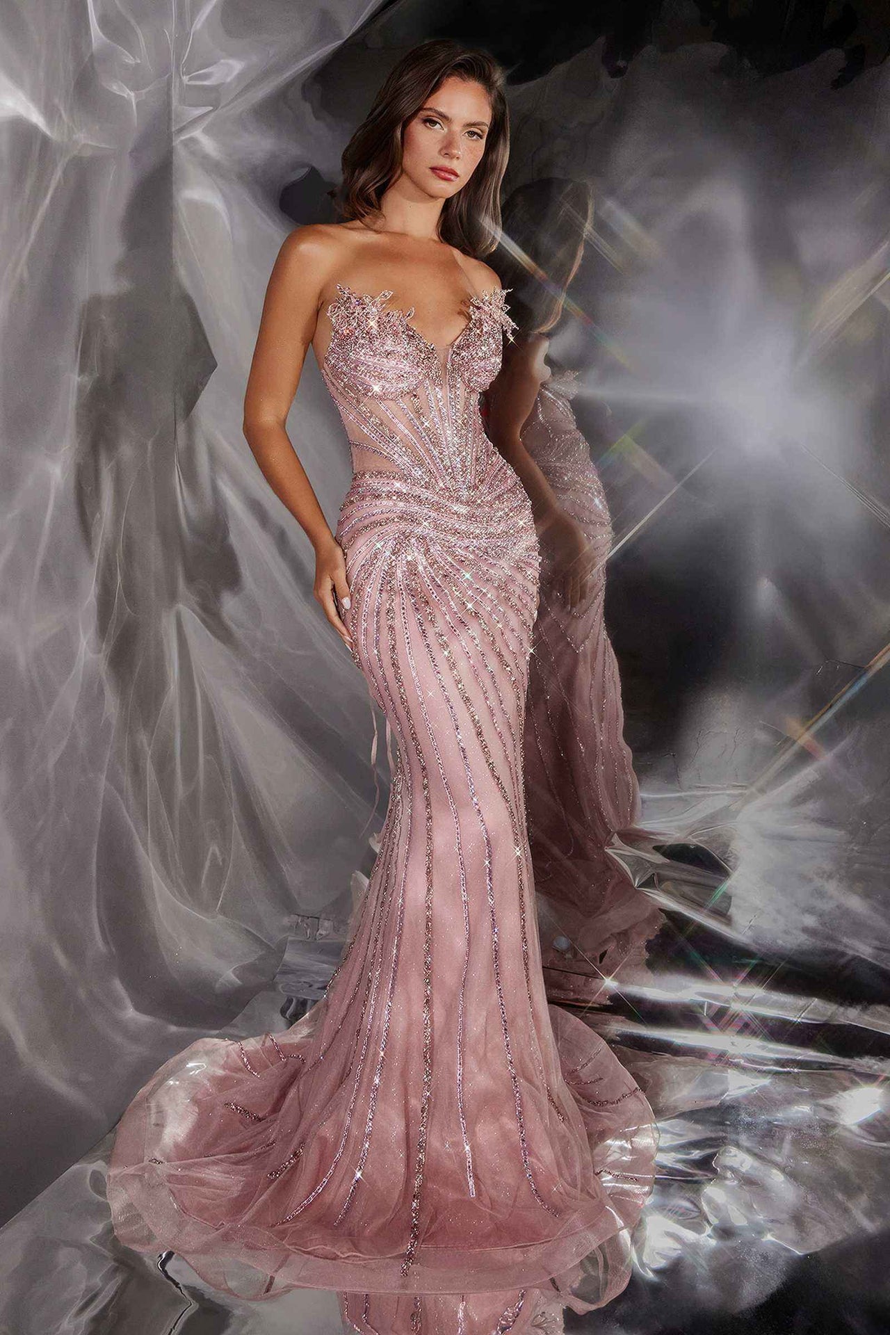 Ladivine CD715 Red Carpet Glamour Fitted Mermaid Gown