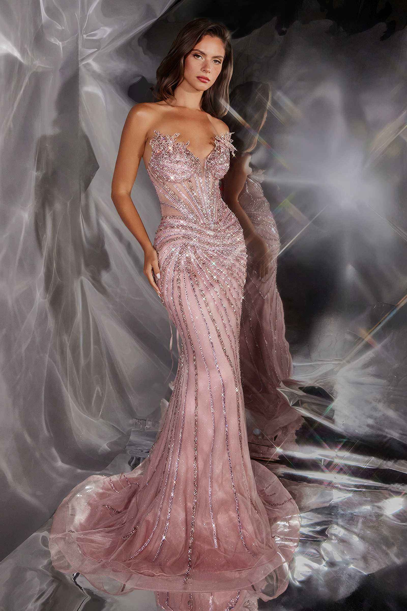 Ladivine CD715 Red Carpet Glamour Fitted Mermaid Gown