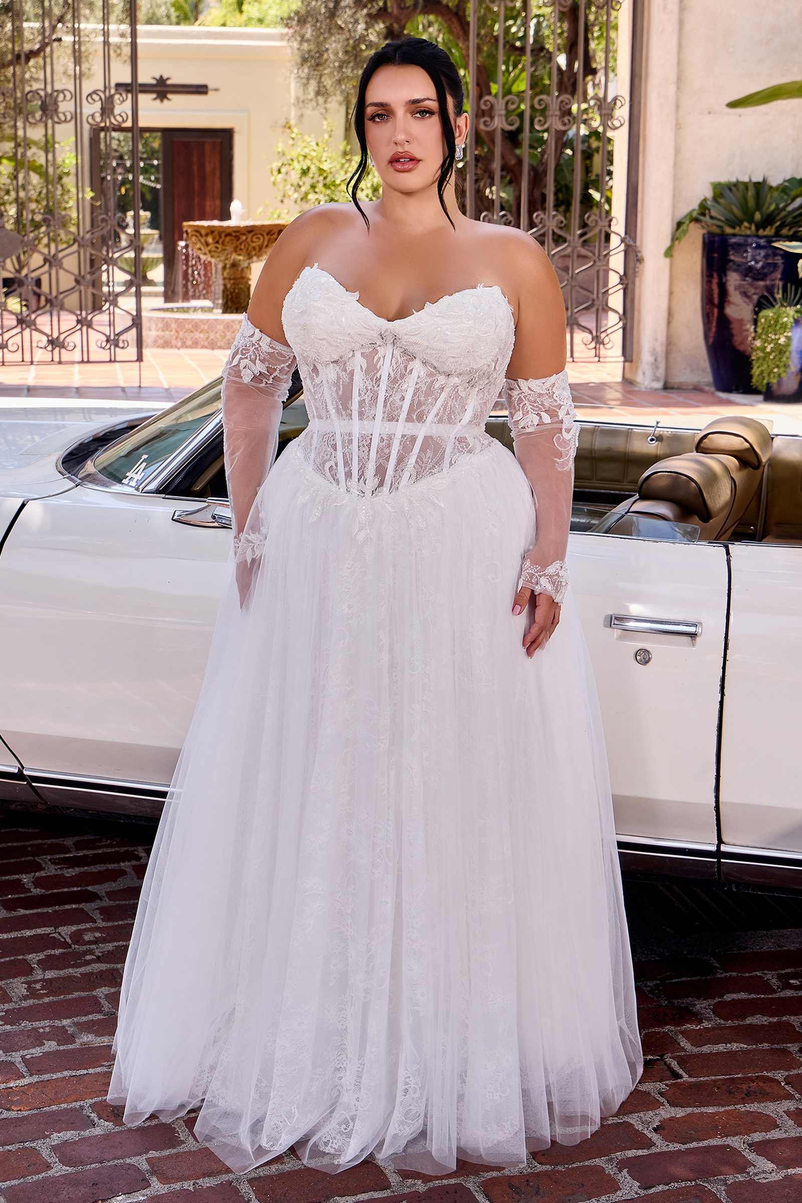 Ladivine CD717W Strapless A-Line Gown Lace Applique Tulle Skirt