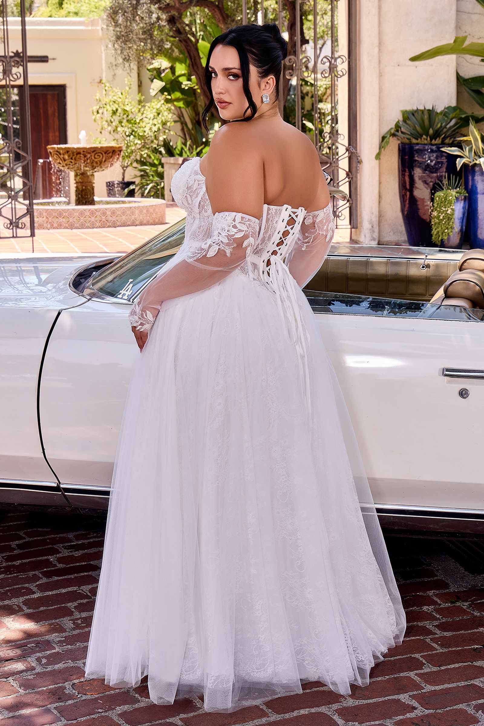 Ladivine CD717W Strapless A-Line Gown Lace Applique Tulle Skirt