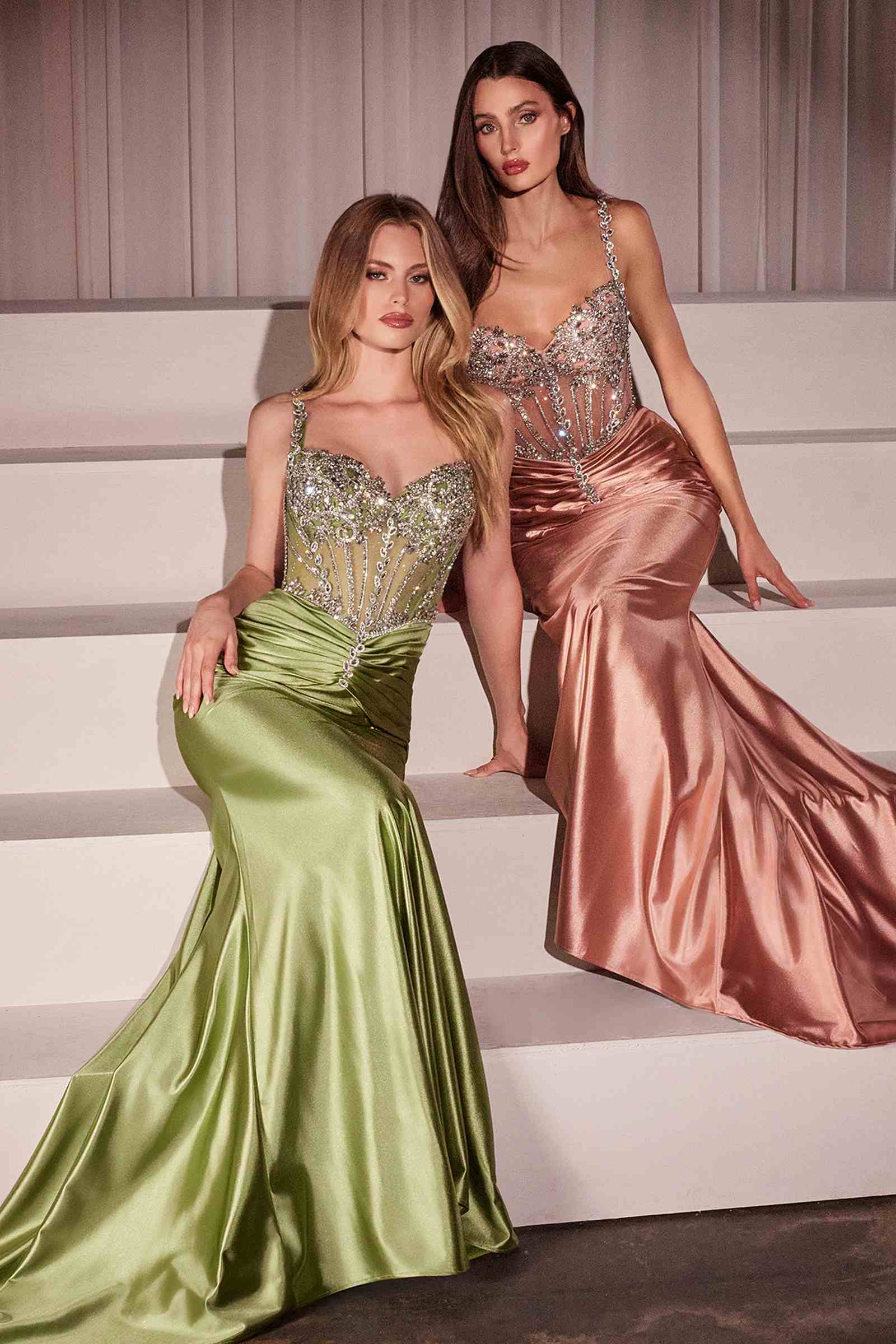 Ladivine CD757 Dress Crystal Embellished Fitted Satin Gown