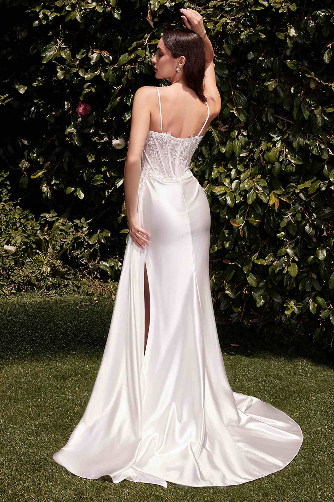Ladivine CD868W Long Fitted Satin & Lace Bridal Dress