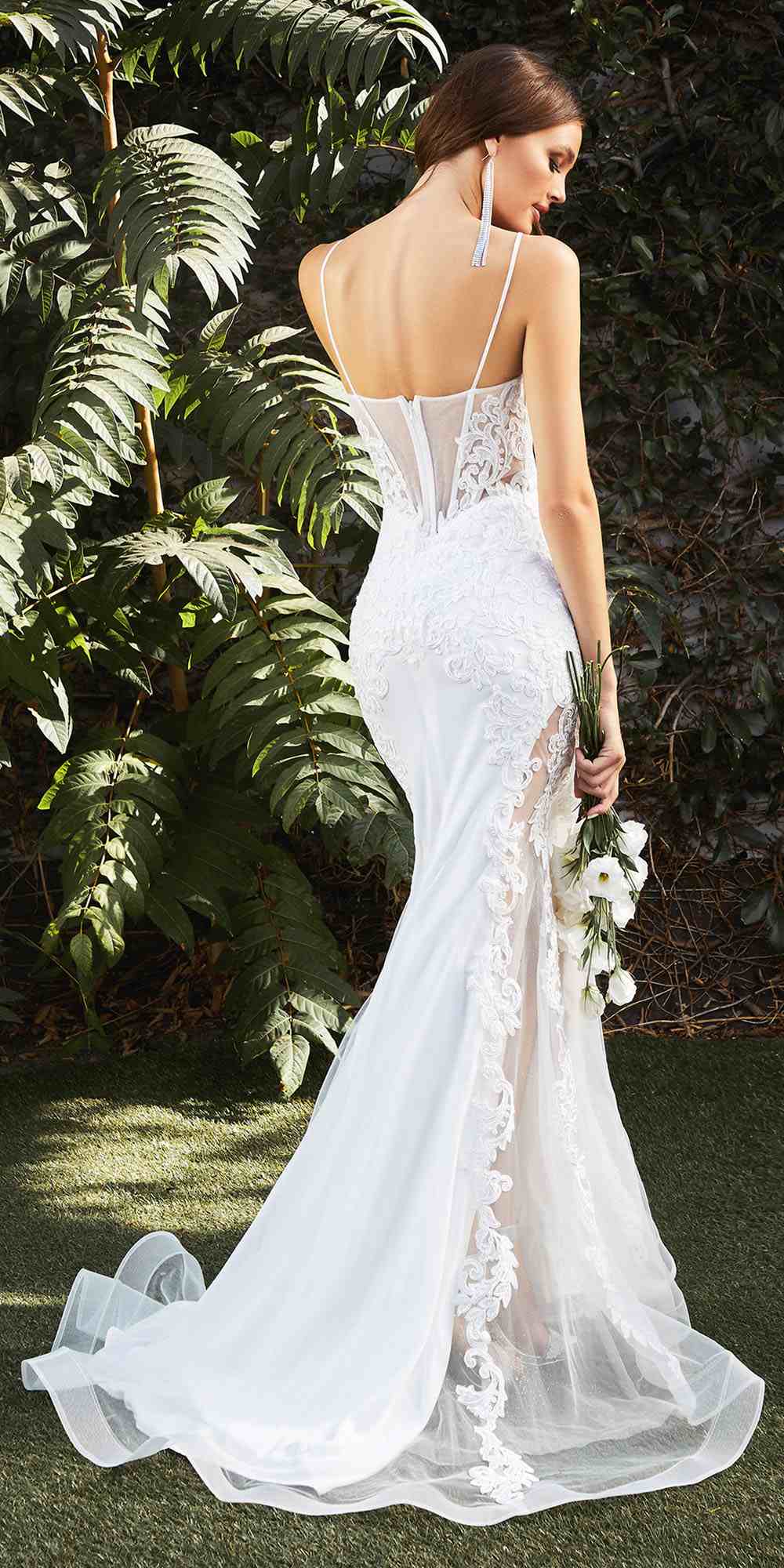 Cinderella Divine CD937W Sexy Mermaid Wedding Gown Illusion Leg Sides