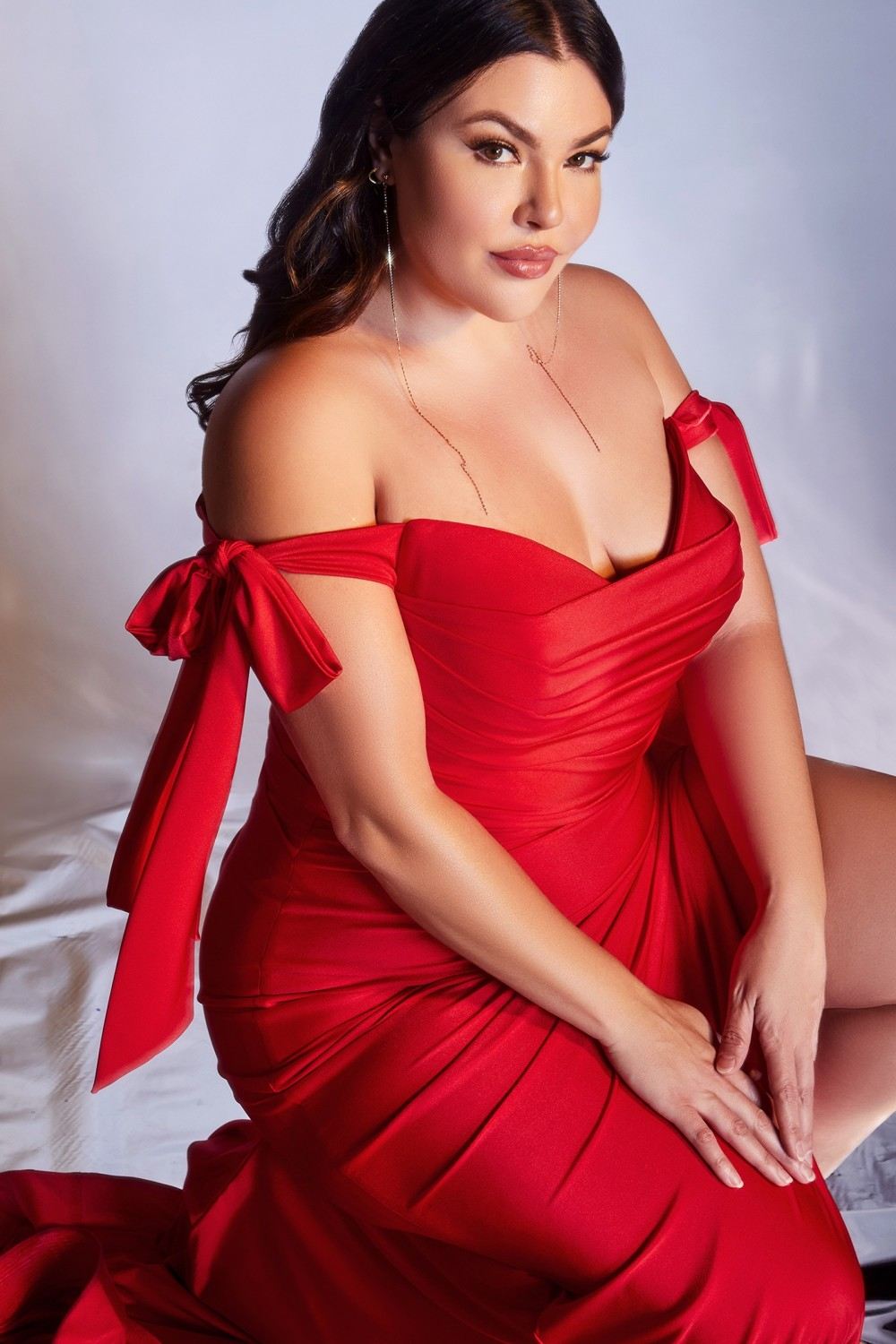 Cinderella Divine CD943 Long Fitted Stretch Jersey Formal Dress Off Shoulder