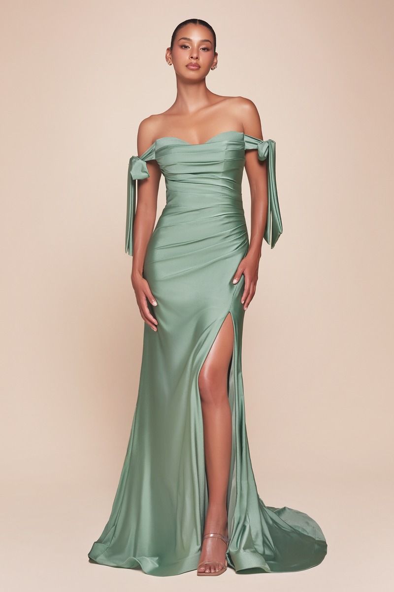 Cinderella Divine CD943 Long Fitted Stretch Jersey Formal Dress Off Shoulder