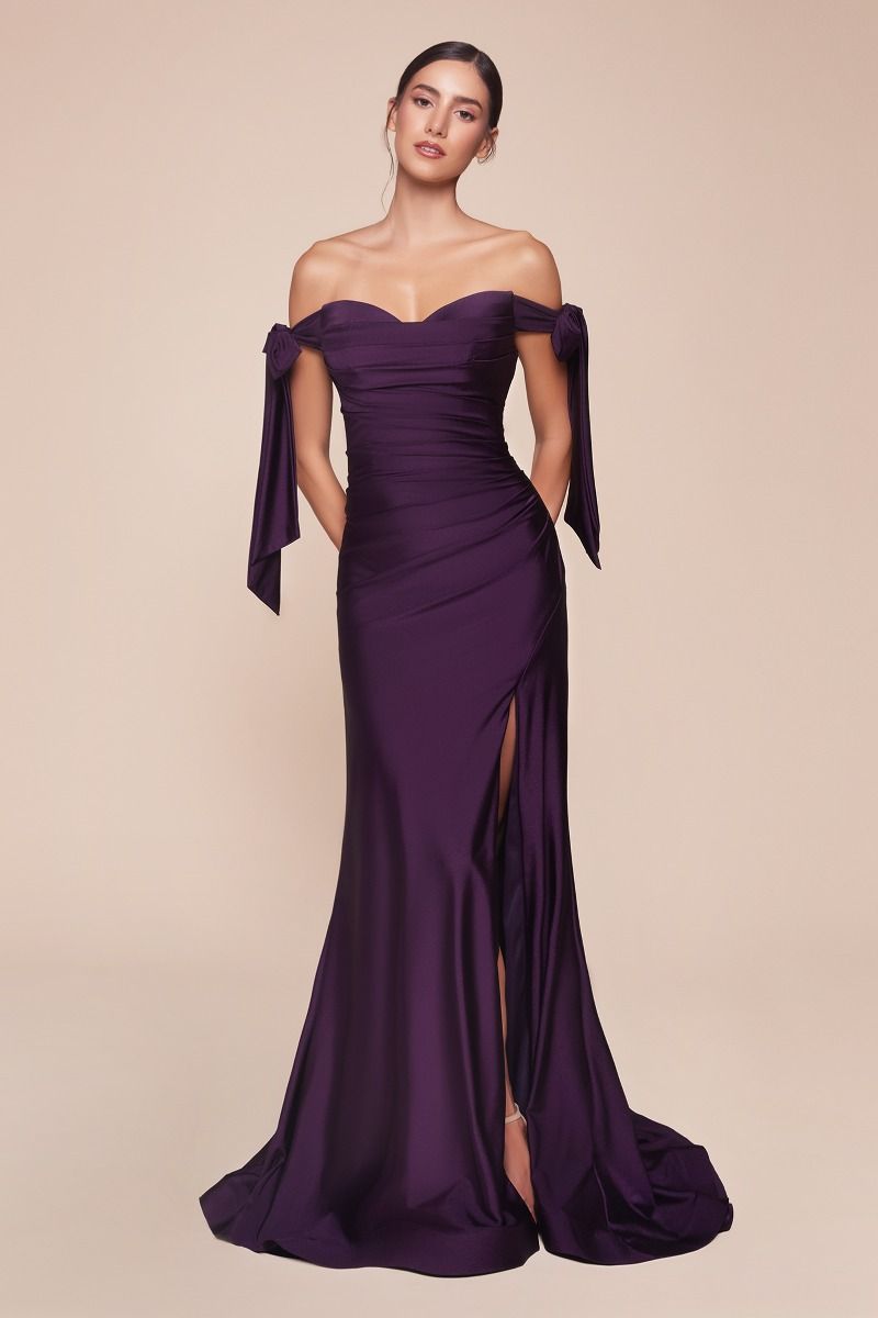 Cinderella Divine CD943 Long Fitted Stretch Jersey Formal Dress Off Shoulder