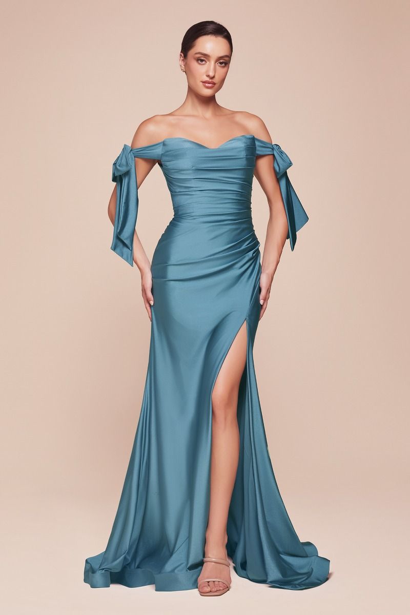Cinderella Divine CD943 Long Fitted Stretch Jersey Formal Dress Off Shoulder