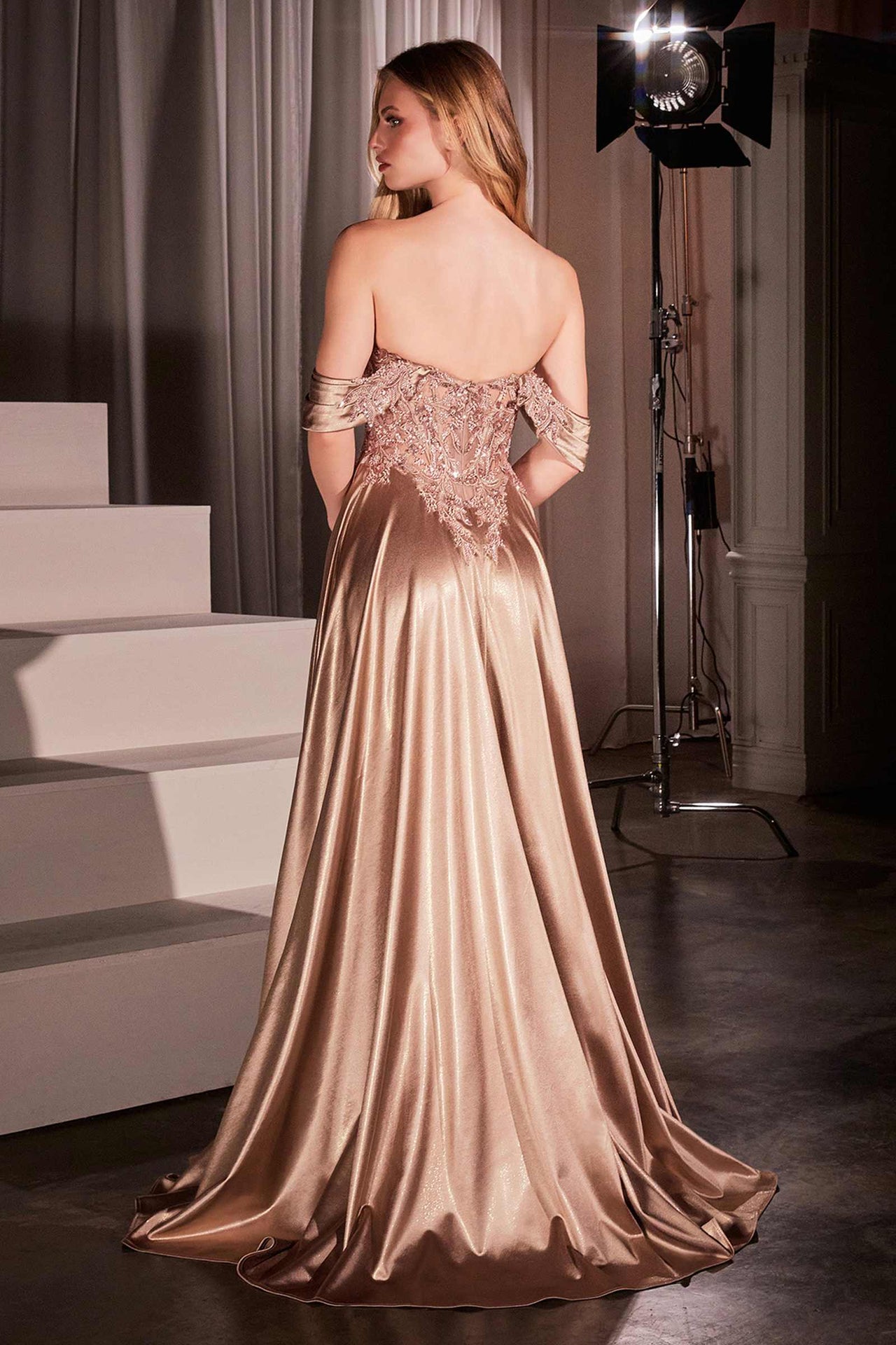 Ladivine CDS525 Dress Off The Shoulder Lace & Satin A-Line Prom Gown