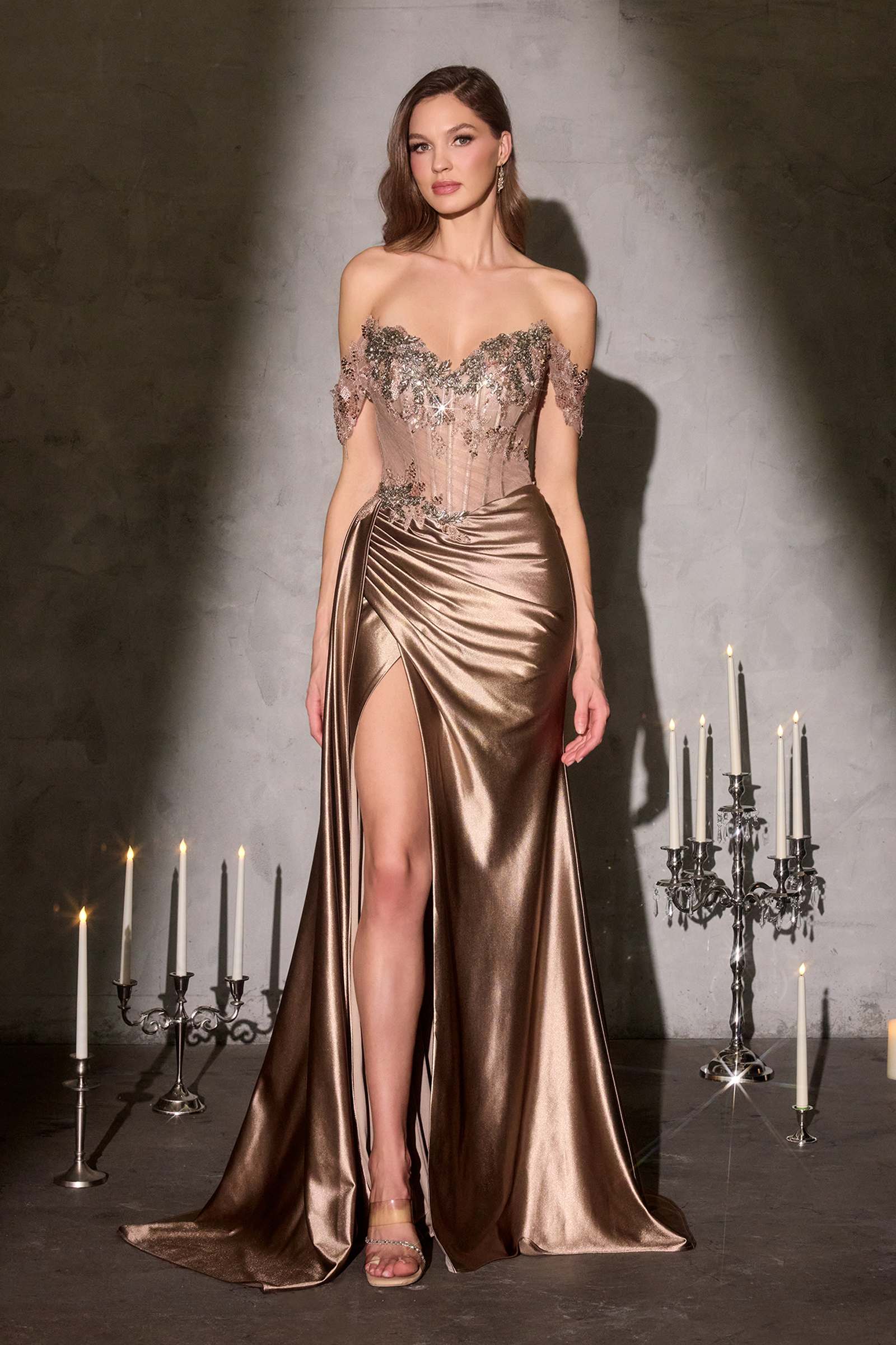 Ladivine CDS554 Opulent Off Shoulder Sparkle Fitted Gown
