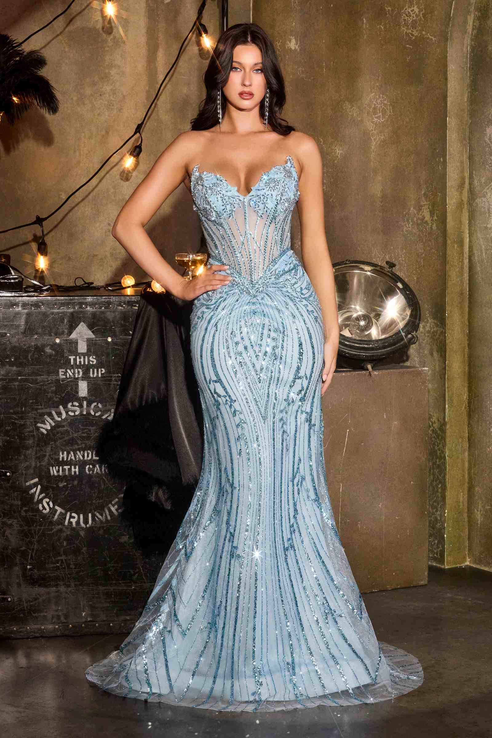 Ladivine CDS557 Fully Embellished Show Stopper Fitted Mermaid Gown
