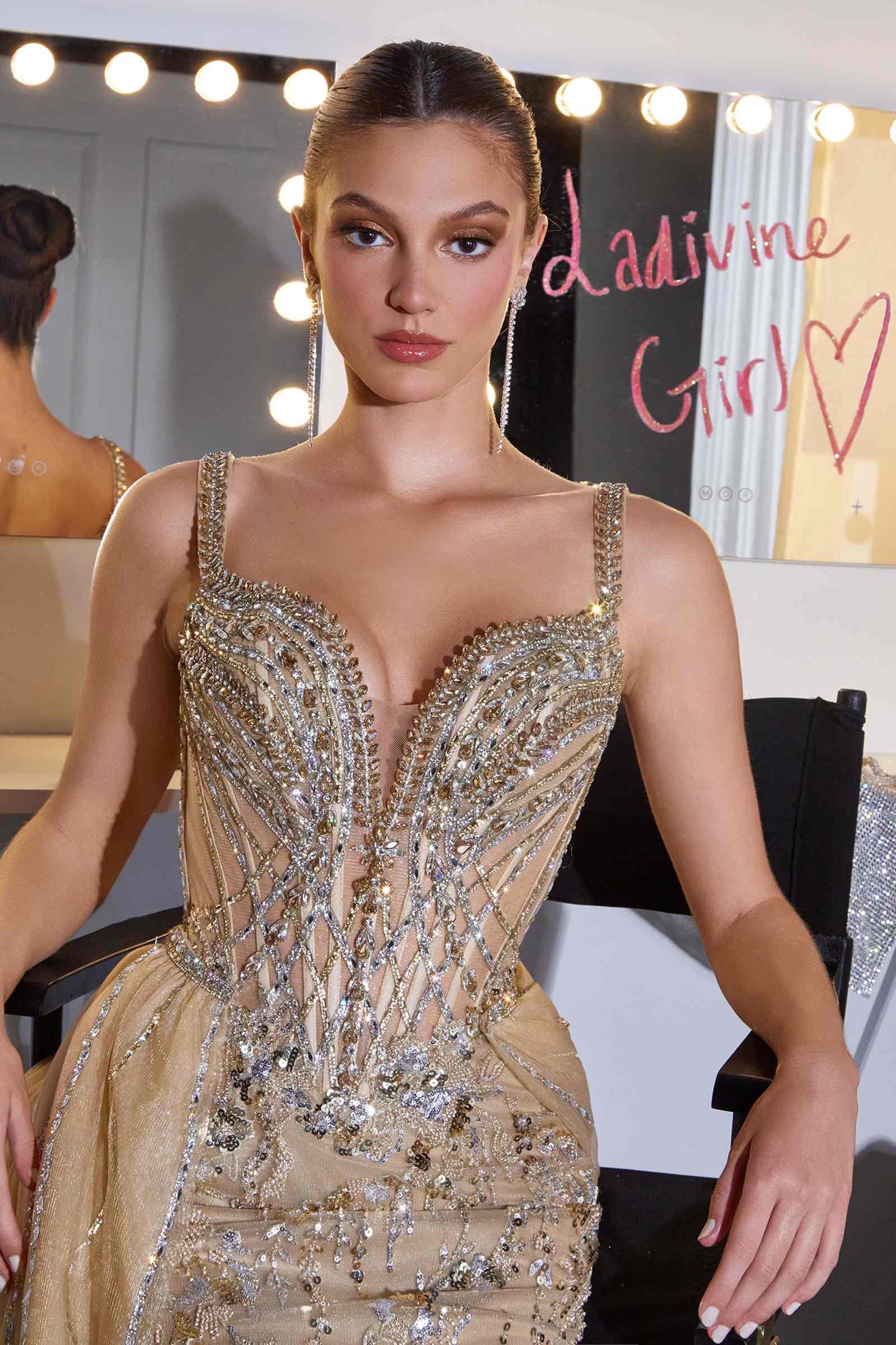 Ladivine CDS570 Fitted Formal Off Shoulder Gown with Detachable Skirt