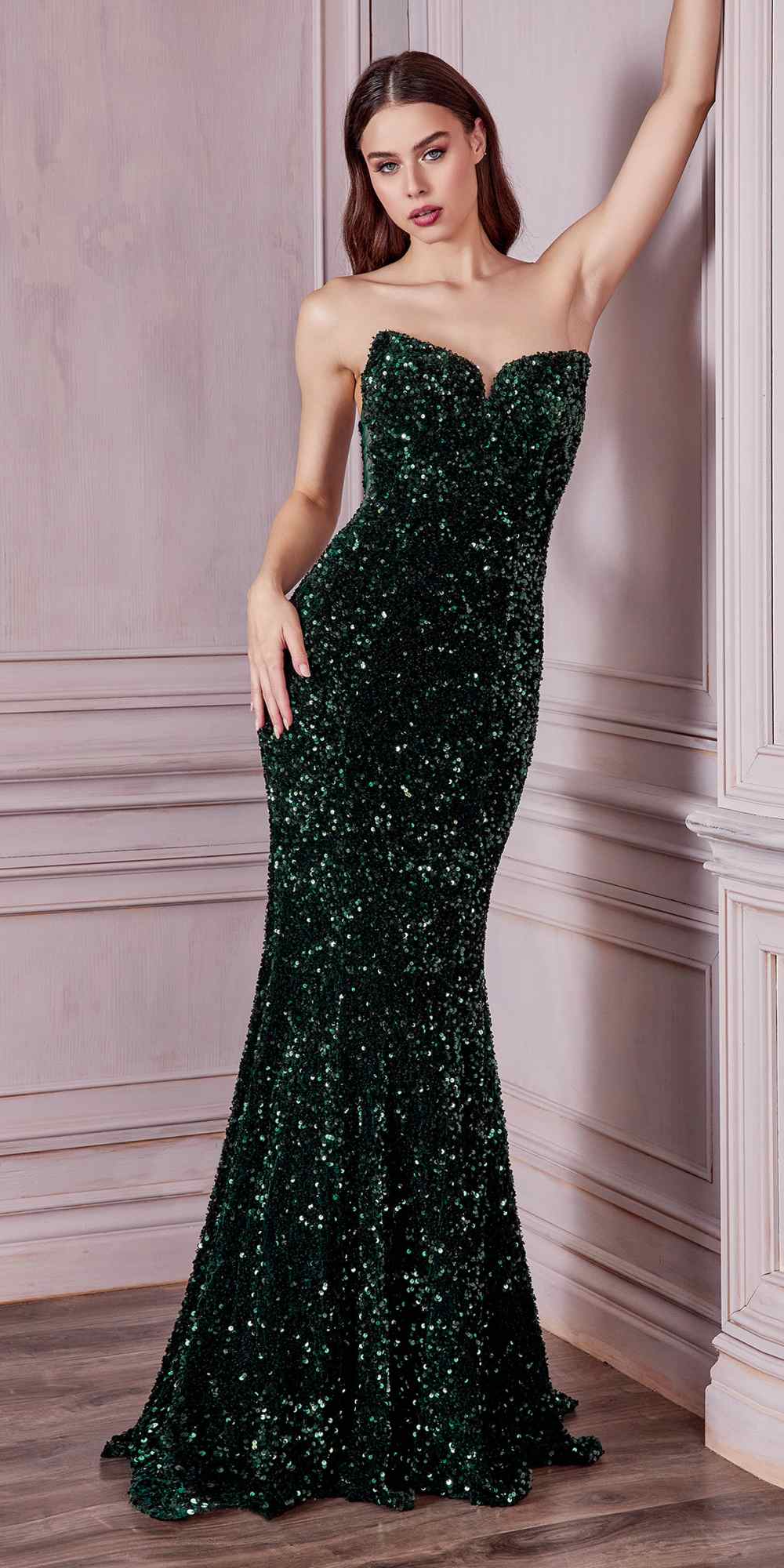 Cinderella Divine CH151 Strapless Sequins Long Fitted Gown
